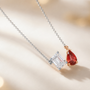 Pear Cut Spinel and Emerald Cut Lab Grown Diamond Toi et Moi Necklace