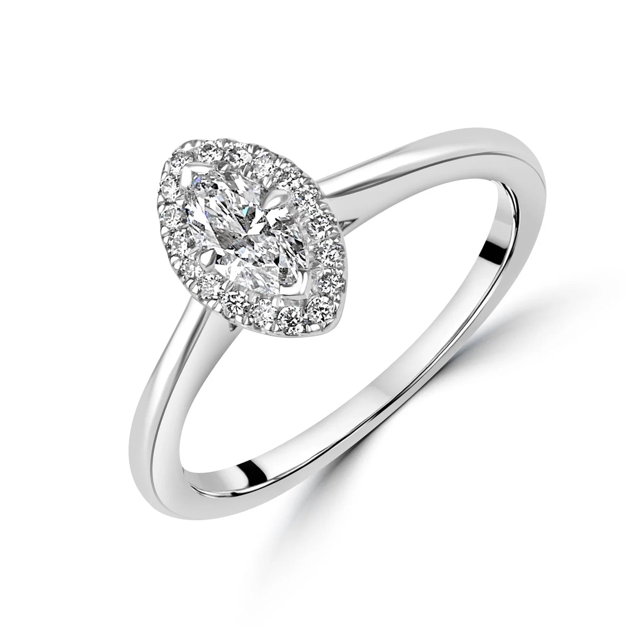 Platinum 0.31ct Marquise Cut Diamond Halo Cluster Ring