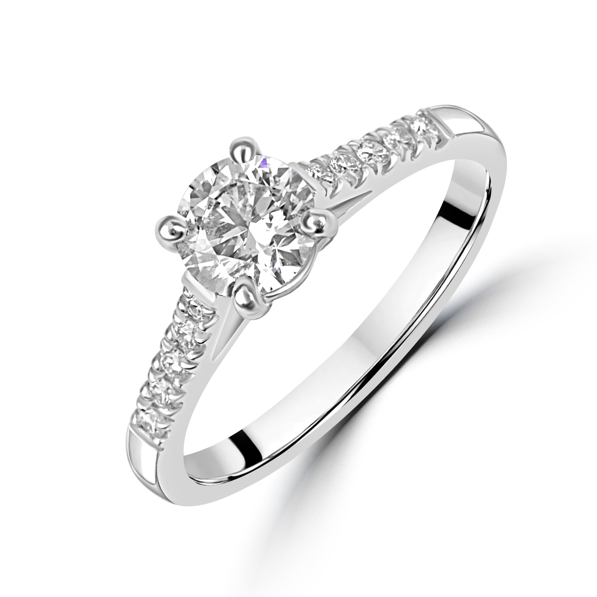 Platinum 0.72ct Round Diamond Engagement Ring With Diamond Band