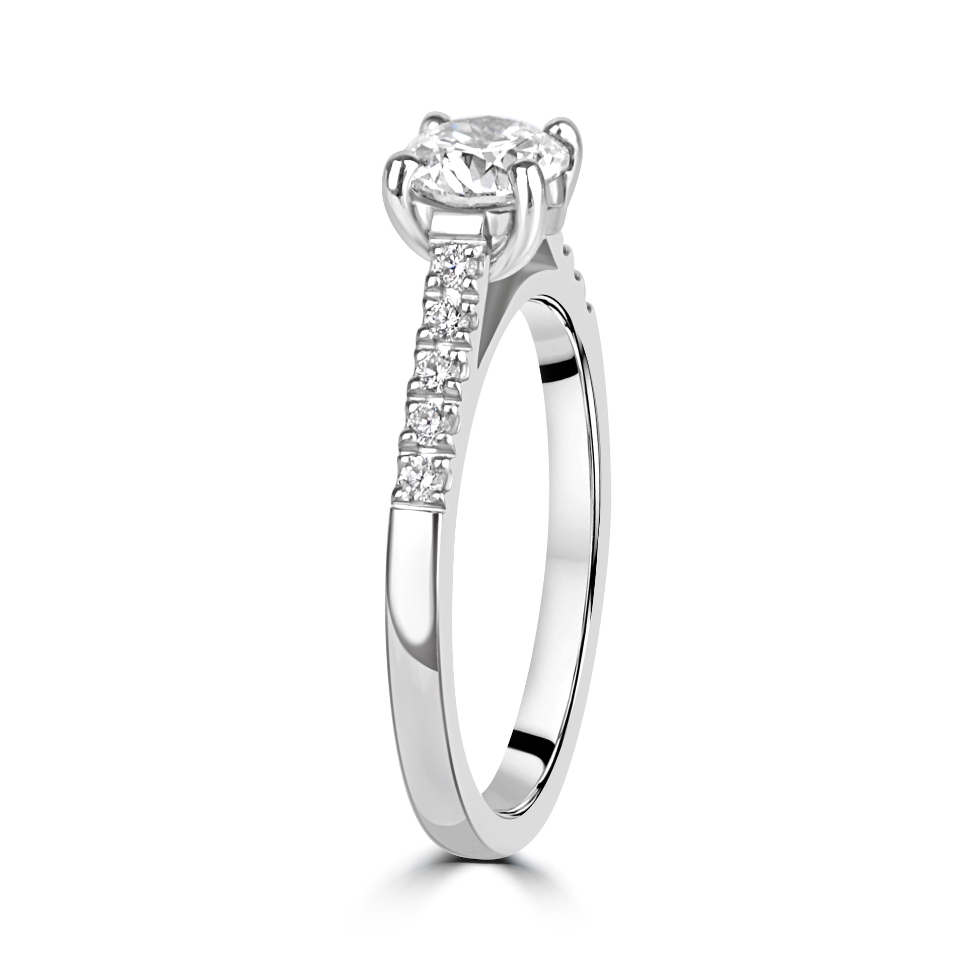 Platinum 0.72ct Round Diamond Engagement Ring With Diamond Band
