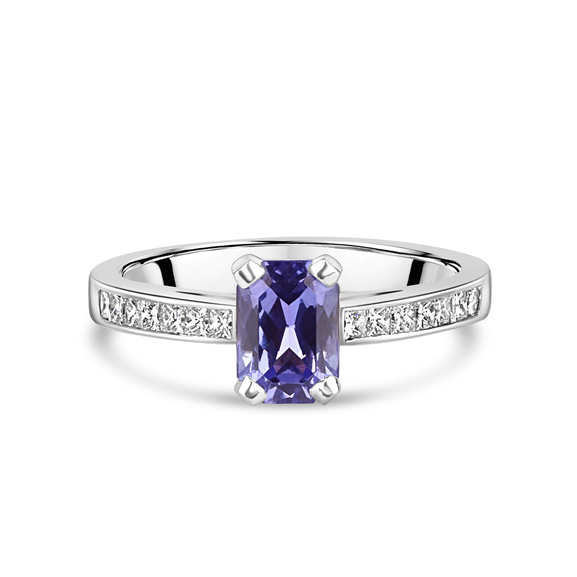Platinum 1.07ct Octagonal Cut Tanzanite With Princess Cut Diamond Band Ring
