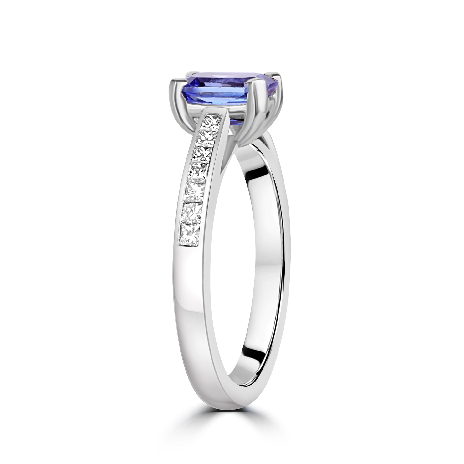 Platinum 1.07ct Octagonal Cut Tanzanite With Princess Cut Diamond Band Ring