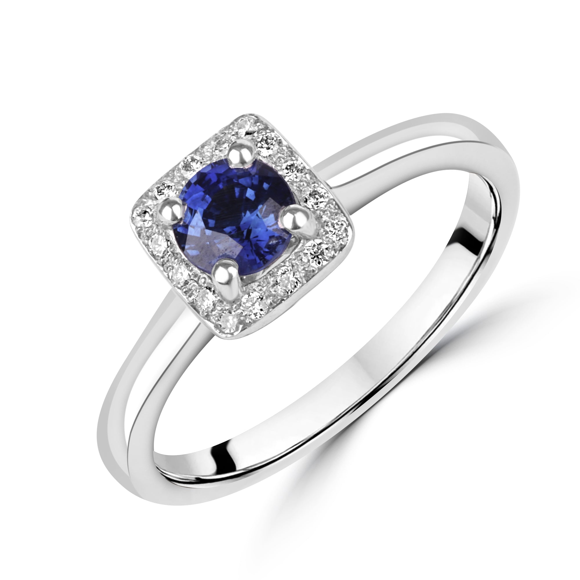 Platinum Dress Ring with 0.64ct Round Brilliant Cut Sapphire And Diamond Halo