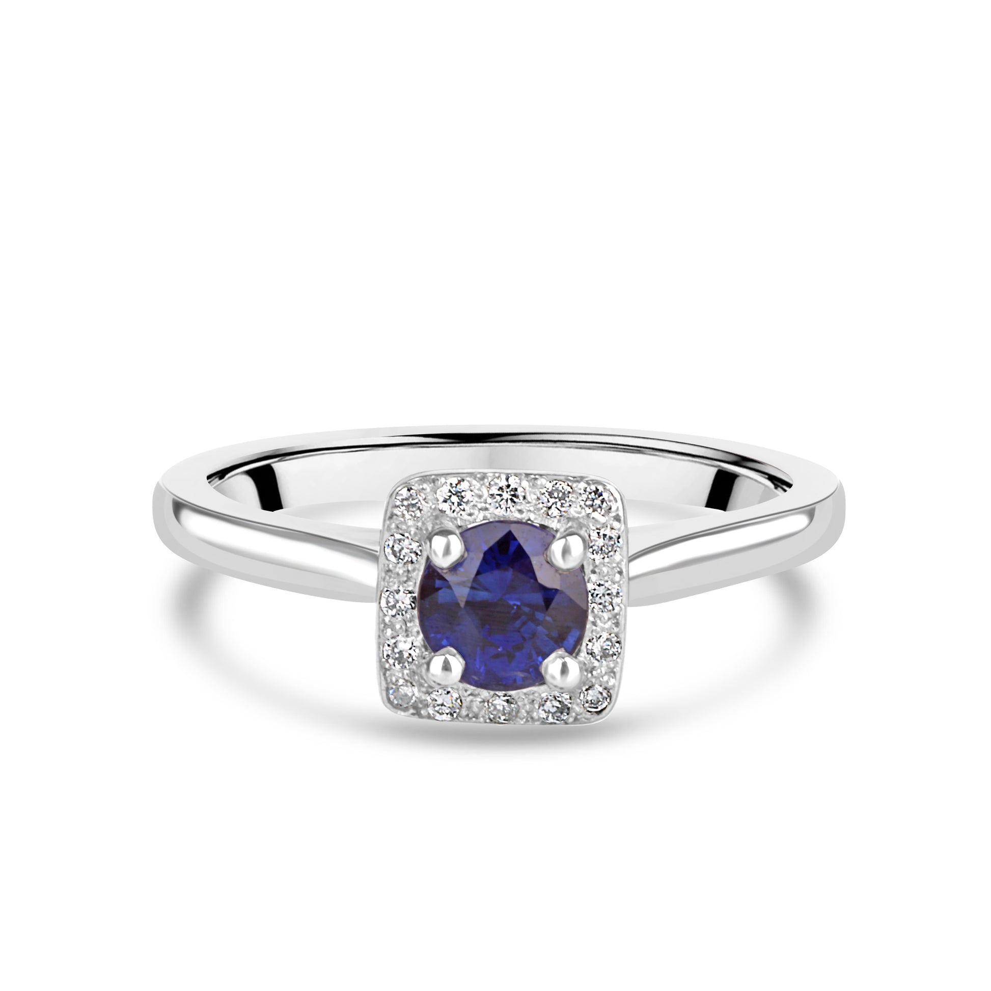 Platinum Dress Ring with 0.64ct Round Brilliant Cut Sapphire And Diamond Halo