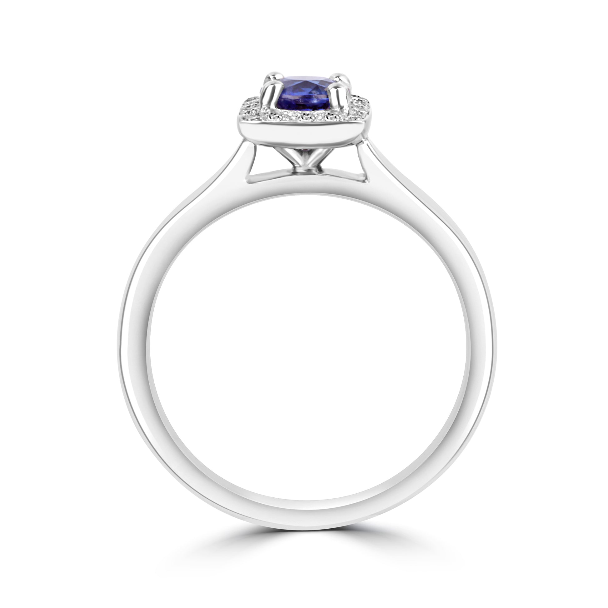 Platinum Dress Ring with 0.64ct Round Brilliant Cut Sapphire And Diamond Halo