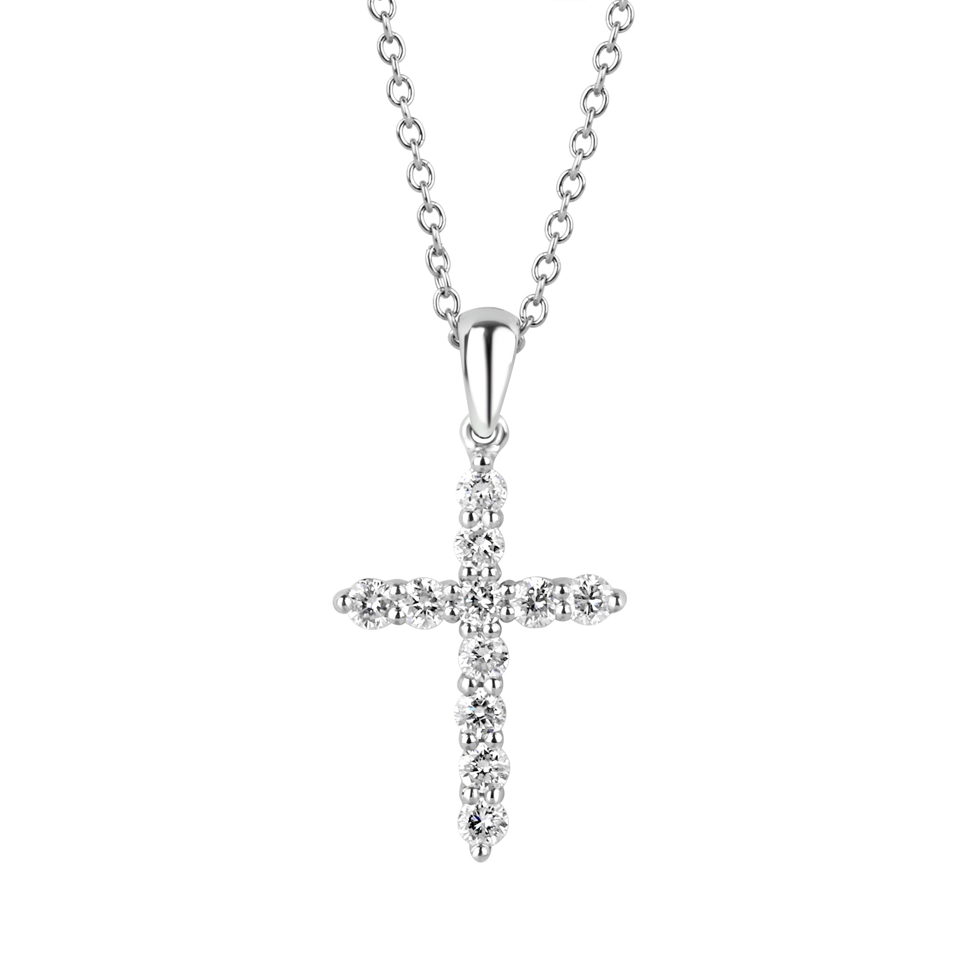 Platinum Round Brilliant Cut Diamond 0.50ct Total Cross Necklace