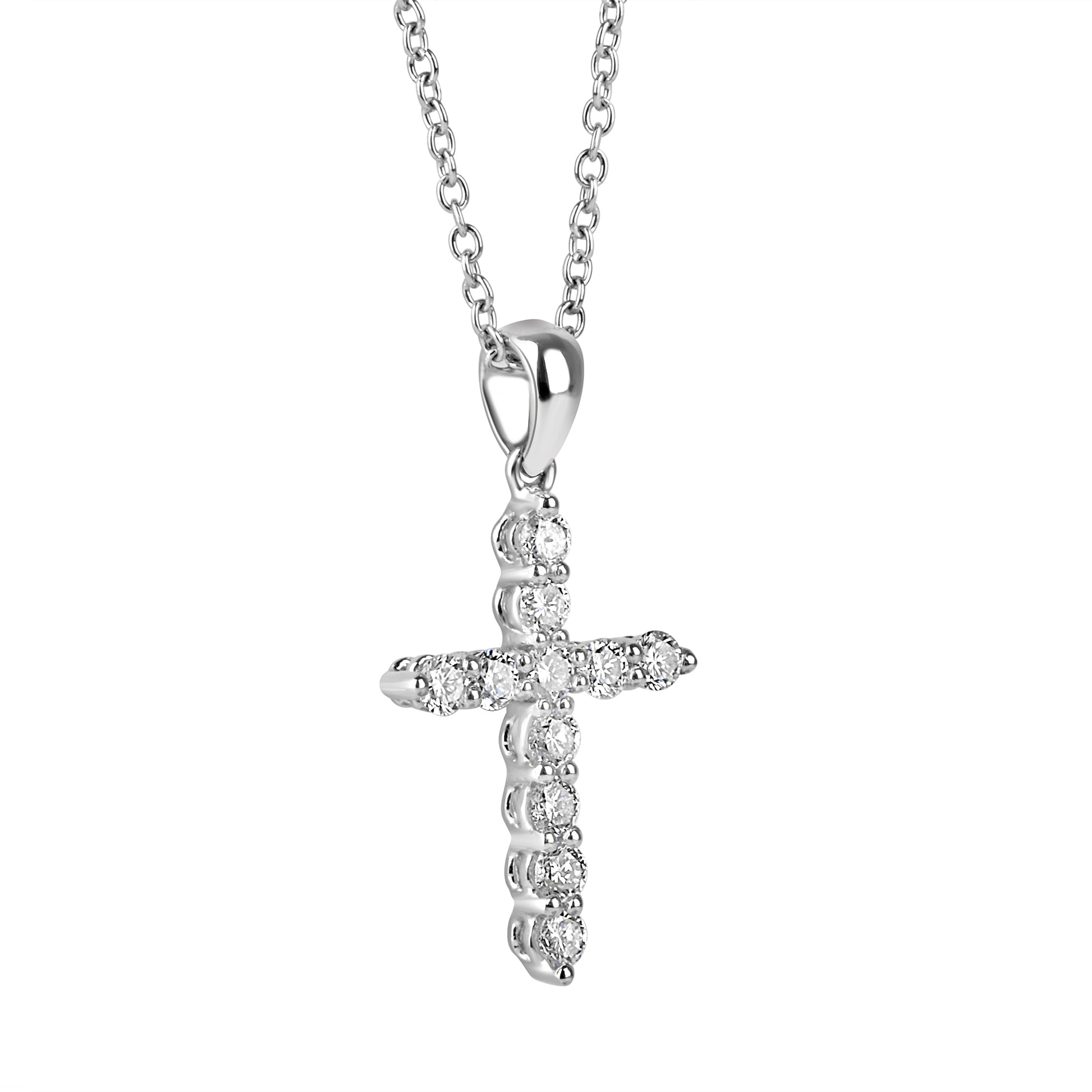 Platinum Round Brilliant Cut Diamond 0.50ct Total Cross Necklace