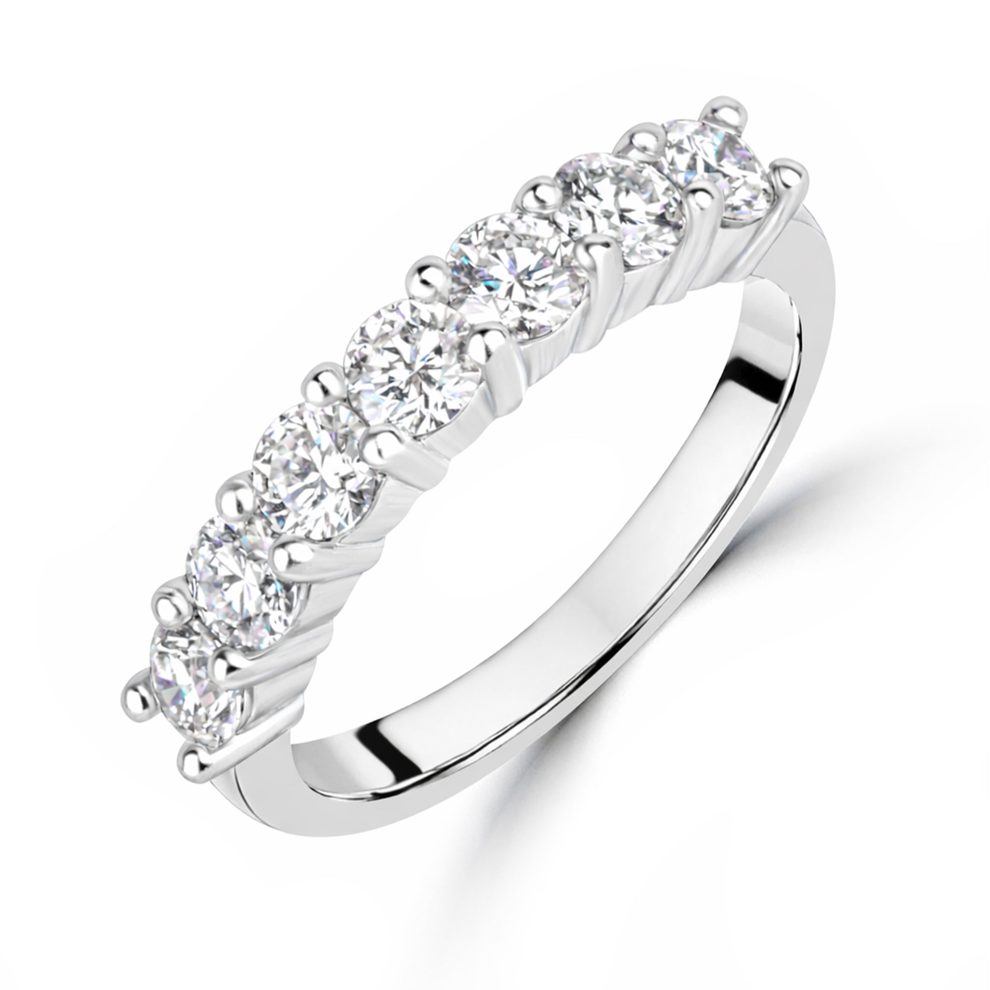 Platinum Seven Stone Round Diamond Band Ring 1.12ct Total