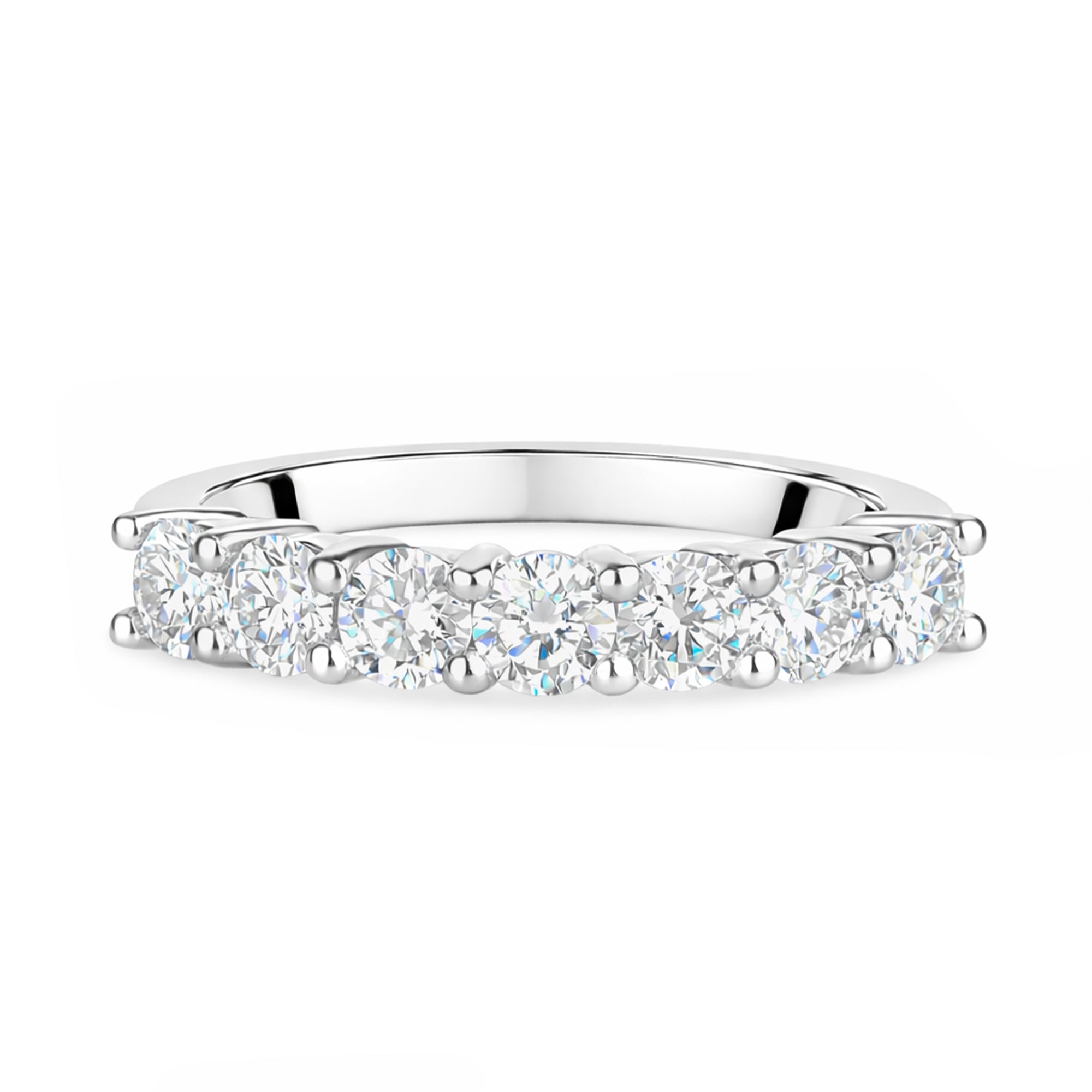 Platinum Seven Stone Round Diamond Band Ring 1.12ct Total