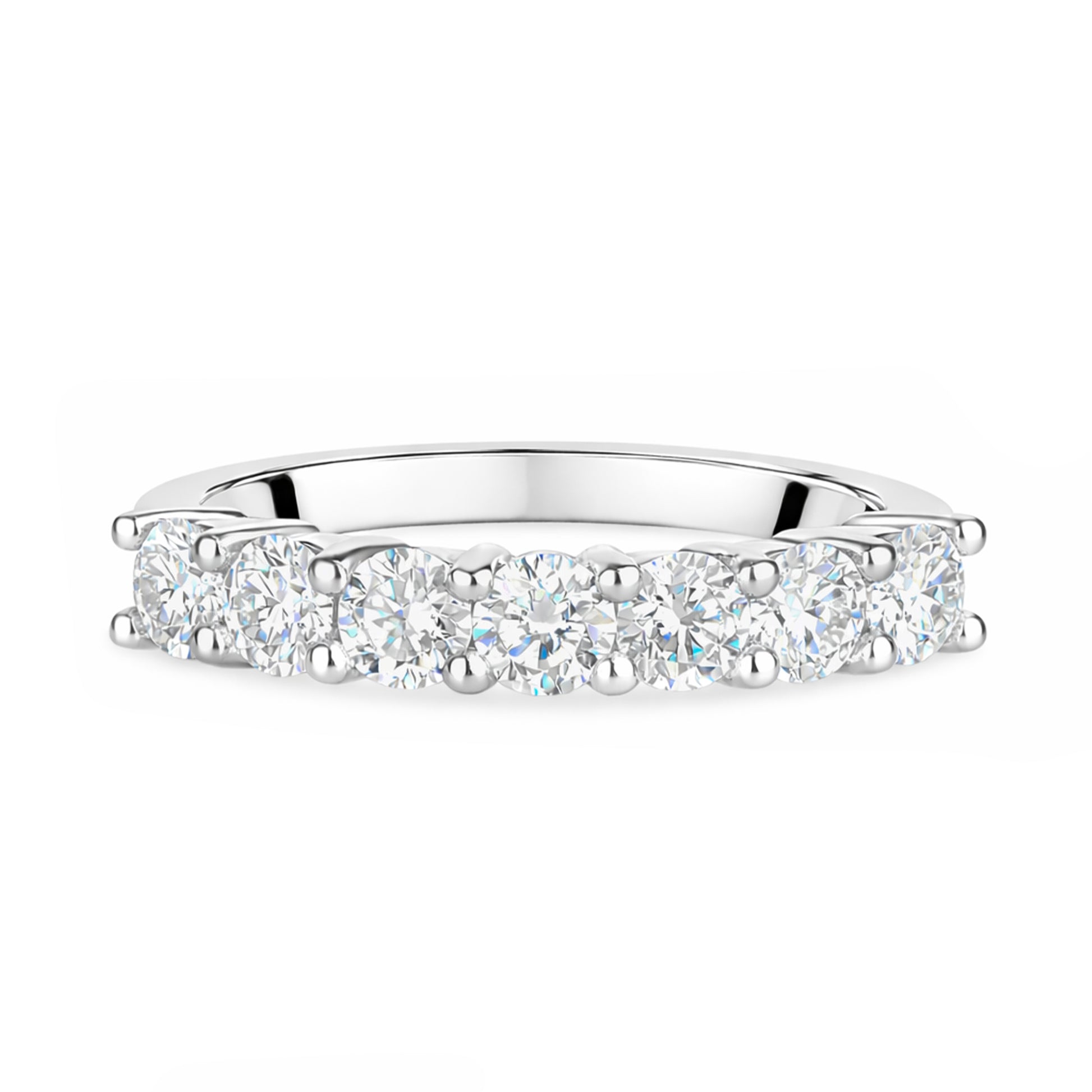 Platinum Seven Stone Round Diamond Band Ring 1.12ct Total