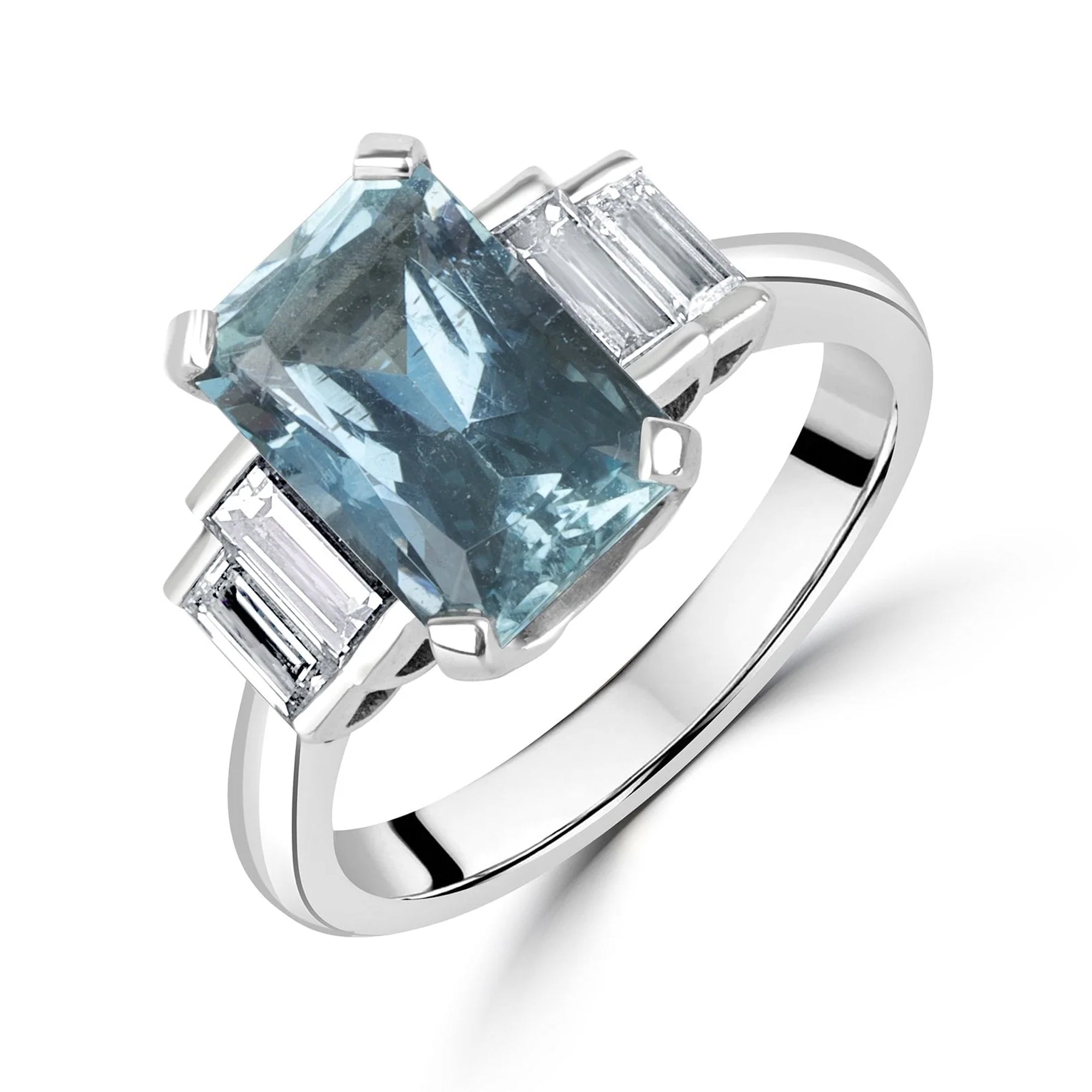 Platinum 2.49ct Aquamarine and Baguette Diamond Ring
