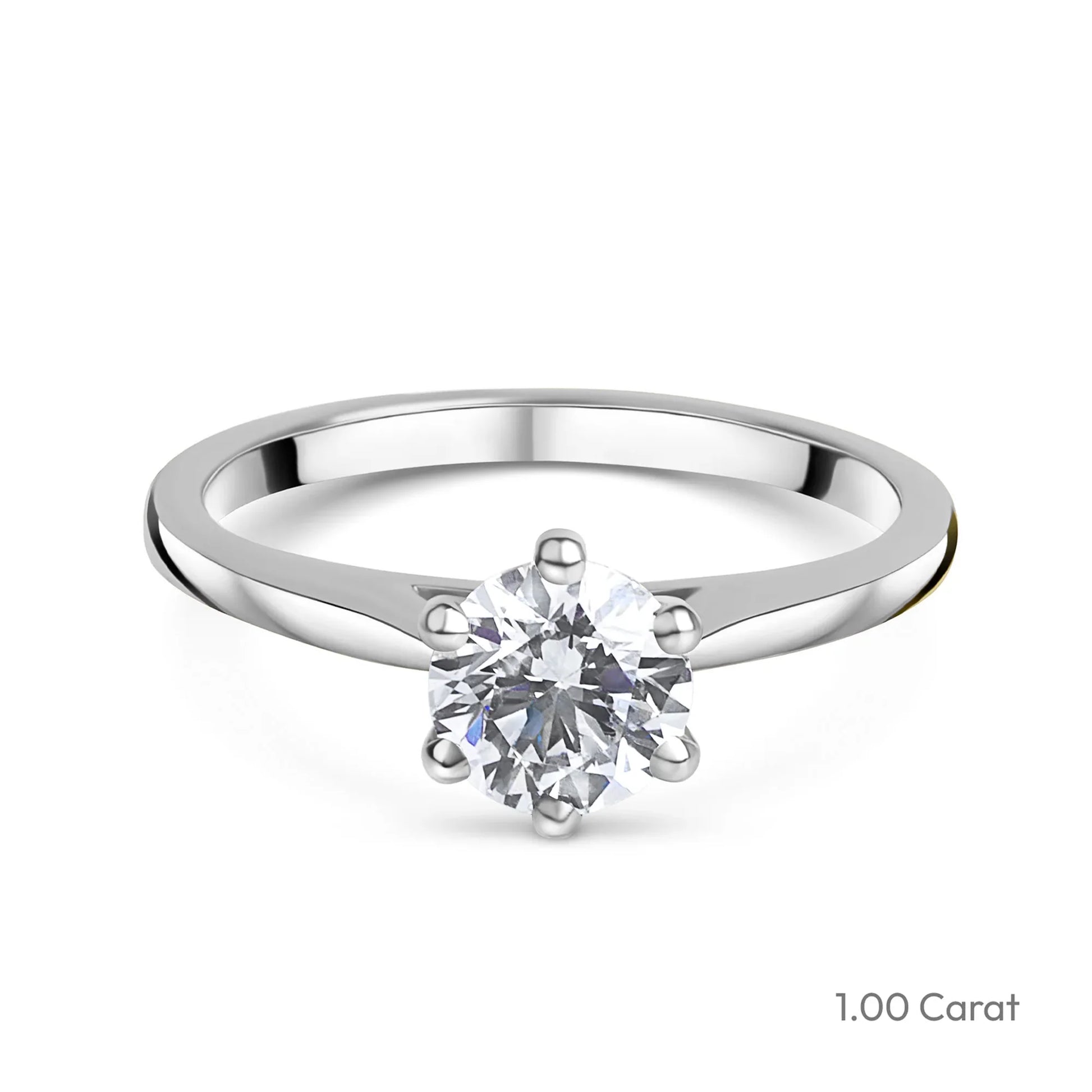 Platinum Round Brilliant Cut Natural Diamond Six Claw Solitaire Engagement Ring