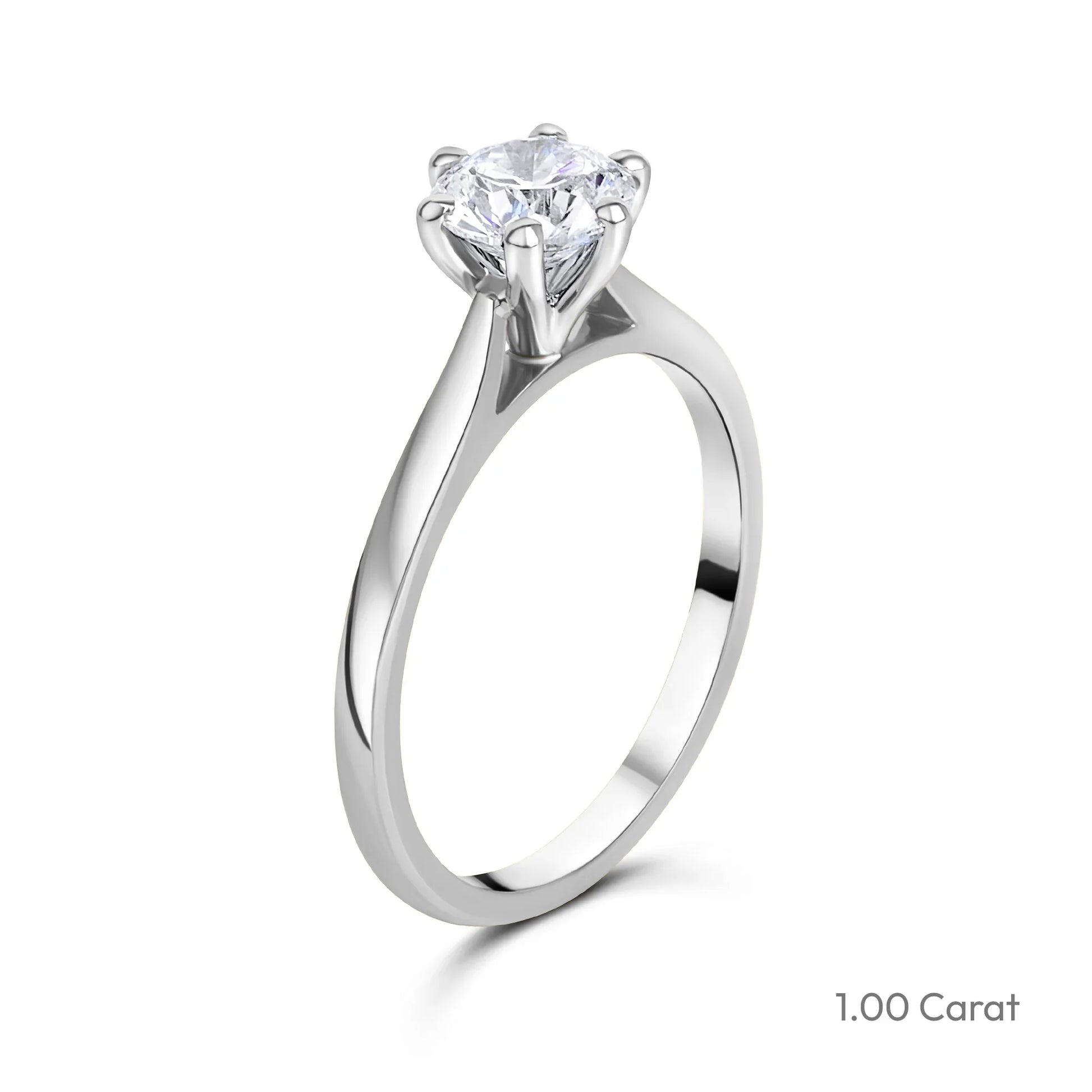 Platinum Round Brilliant Cut Natural Diamond Six Claw Solitaire Engagement Ring