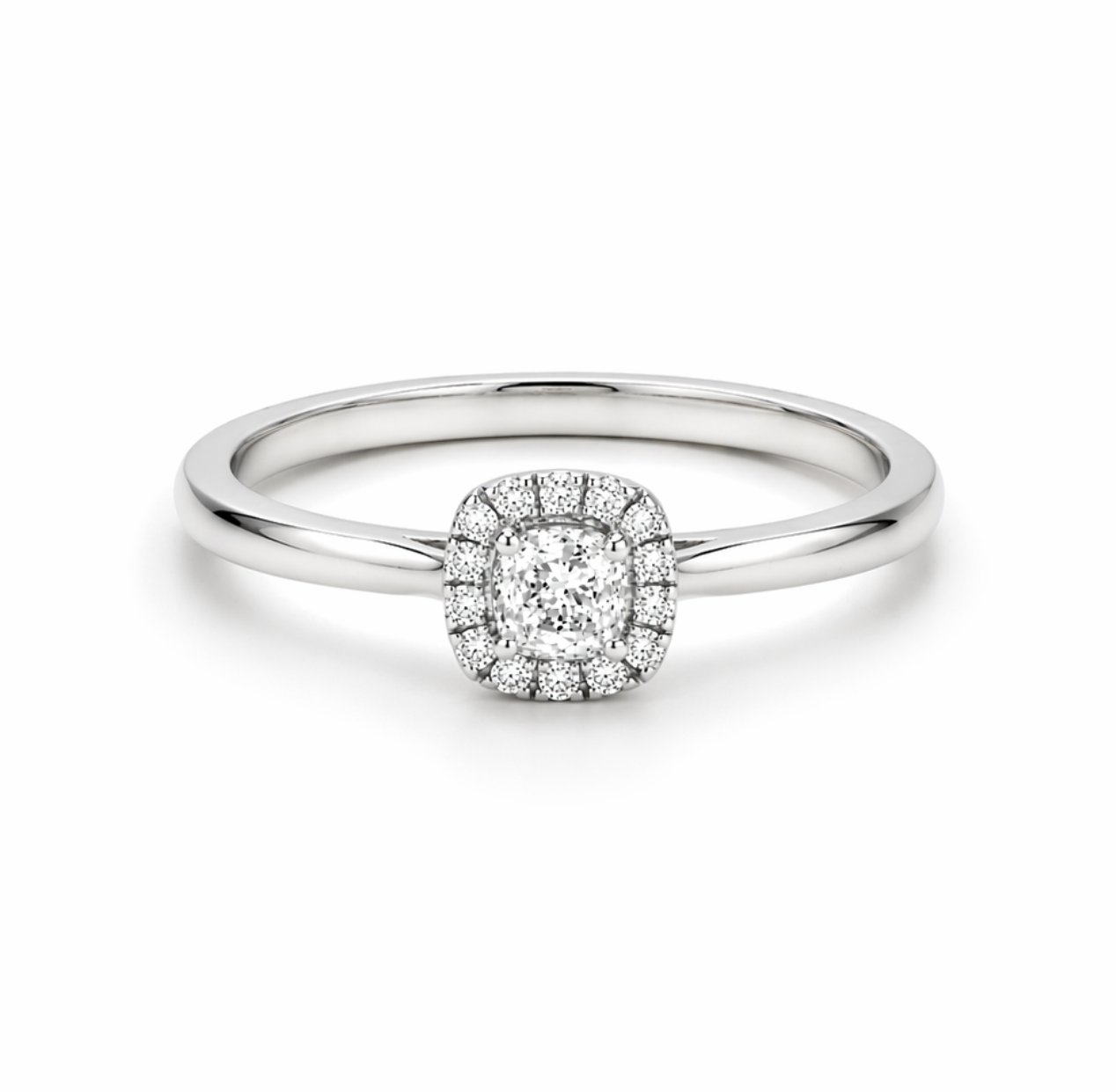 Platinum 0.30ct Cushion Cut Diamond Halo Cluster Ring