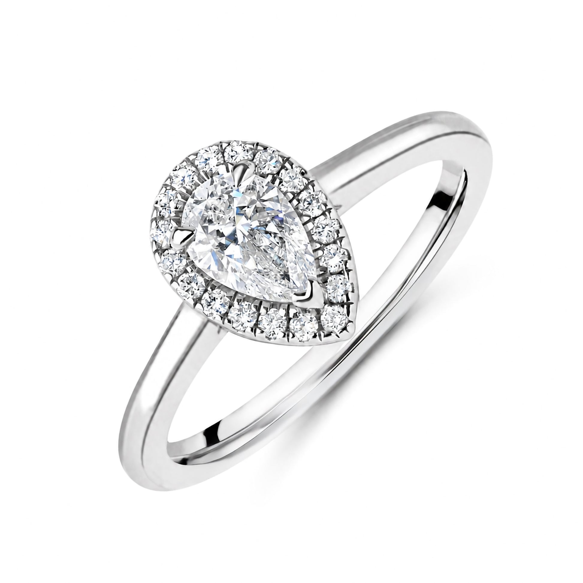 Platinum 0.50ct Pear Cut Diamond Halo Cluster Ring