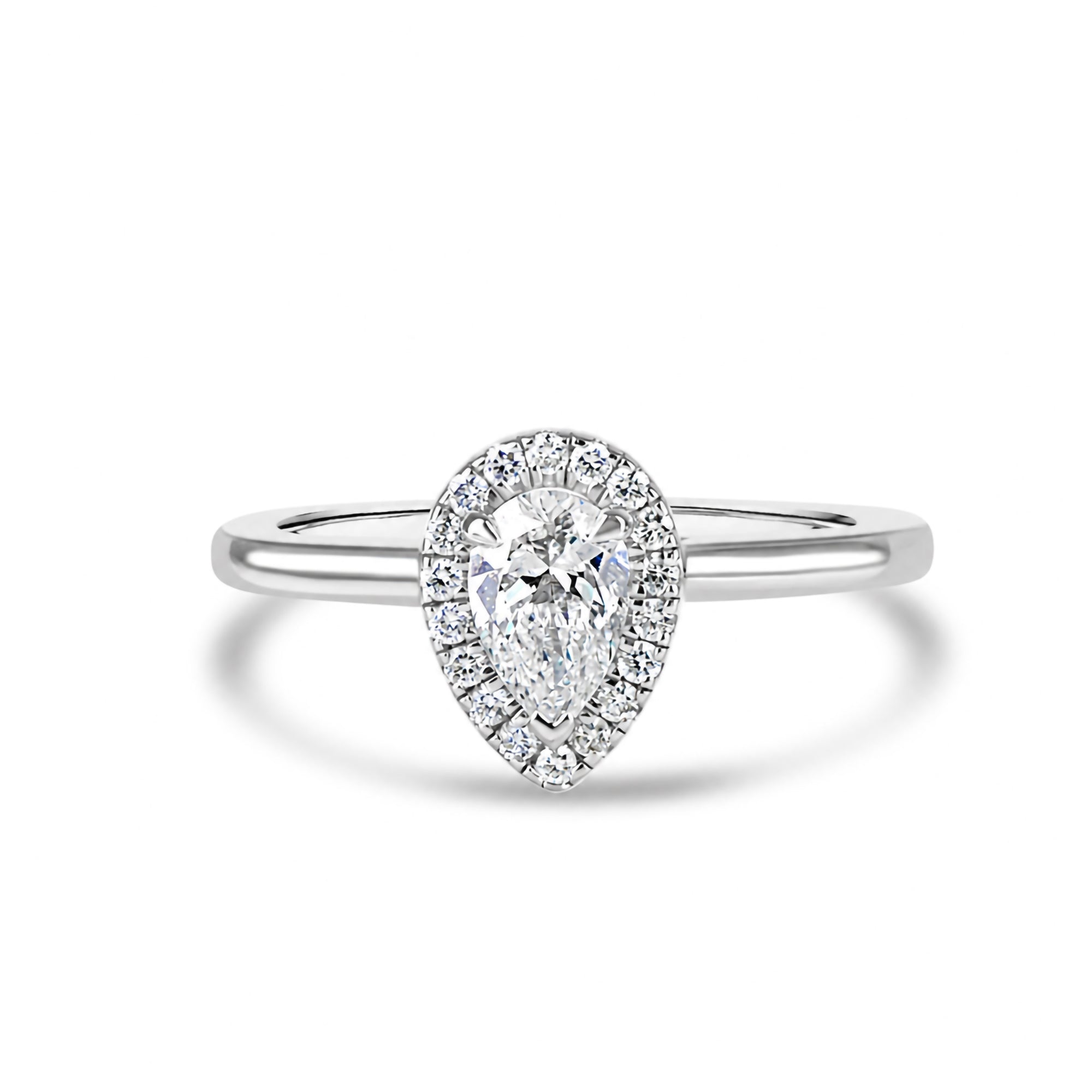 Platinum 0.50ct Pear Cut Diamond Halo Cluster Ring