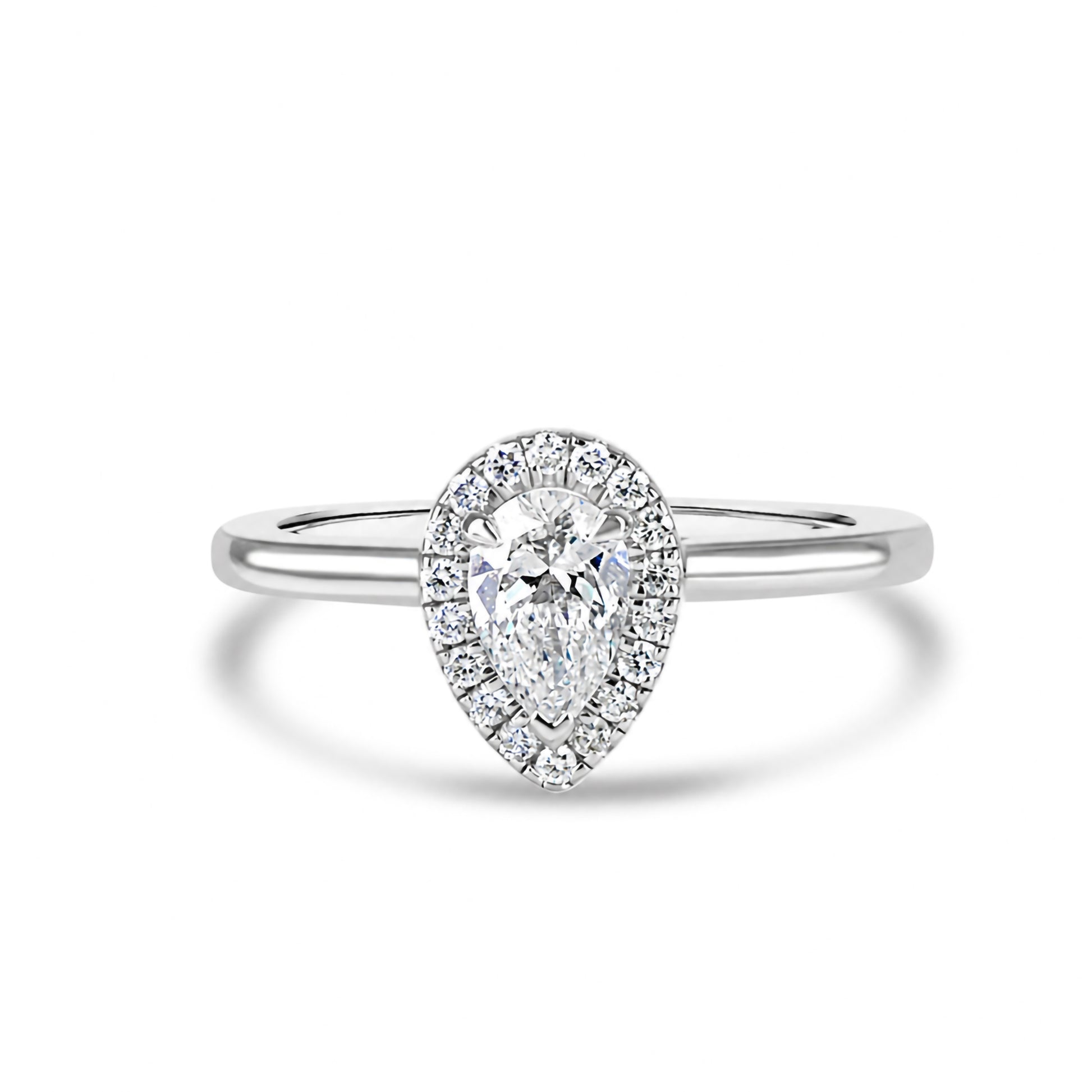 Platinum 0.50ct Pear Cut Diamond Halo Cluster Ring