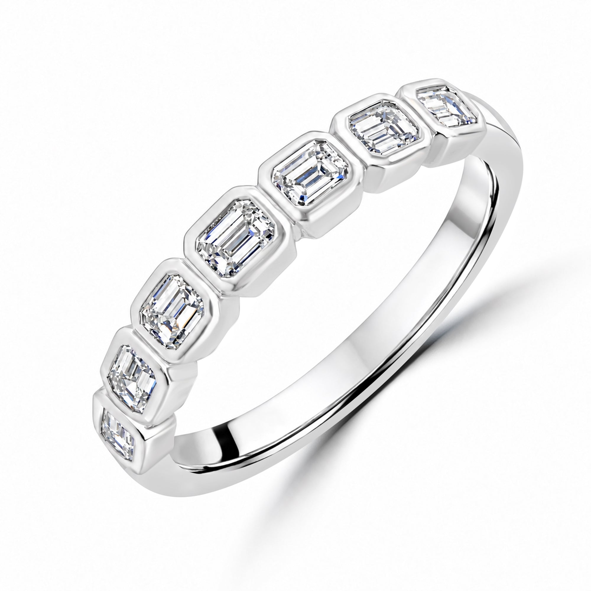 Platinum 0.61ct Emerald Cut Diamond Seven Stone Ring