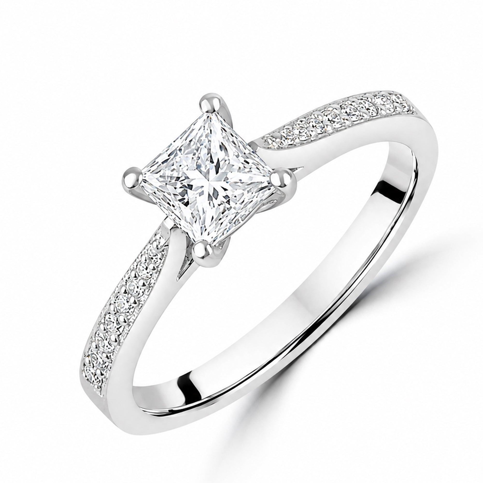Platinum 0.65ct Princess Cut Diamond Engagement Ring and Diamond Set Band