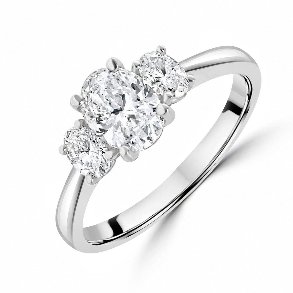 Platinum 1.26ct Oval Diamond Three Stone Ring