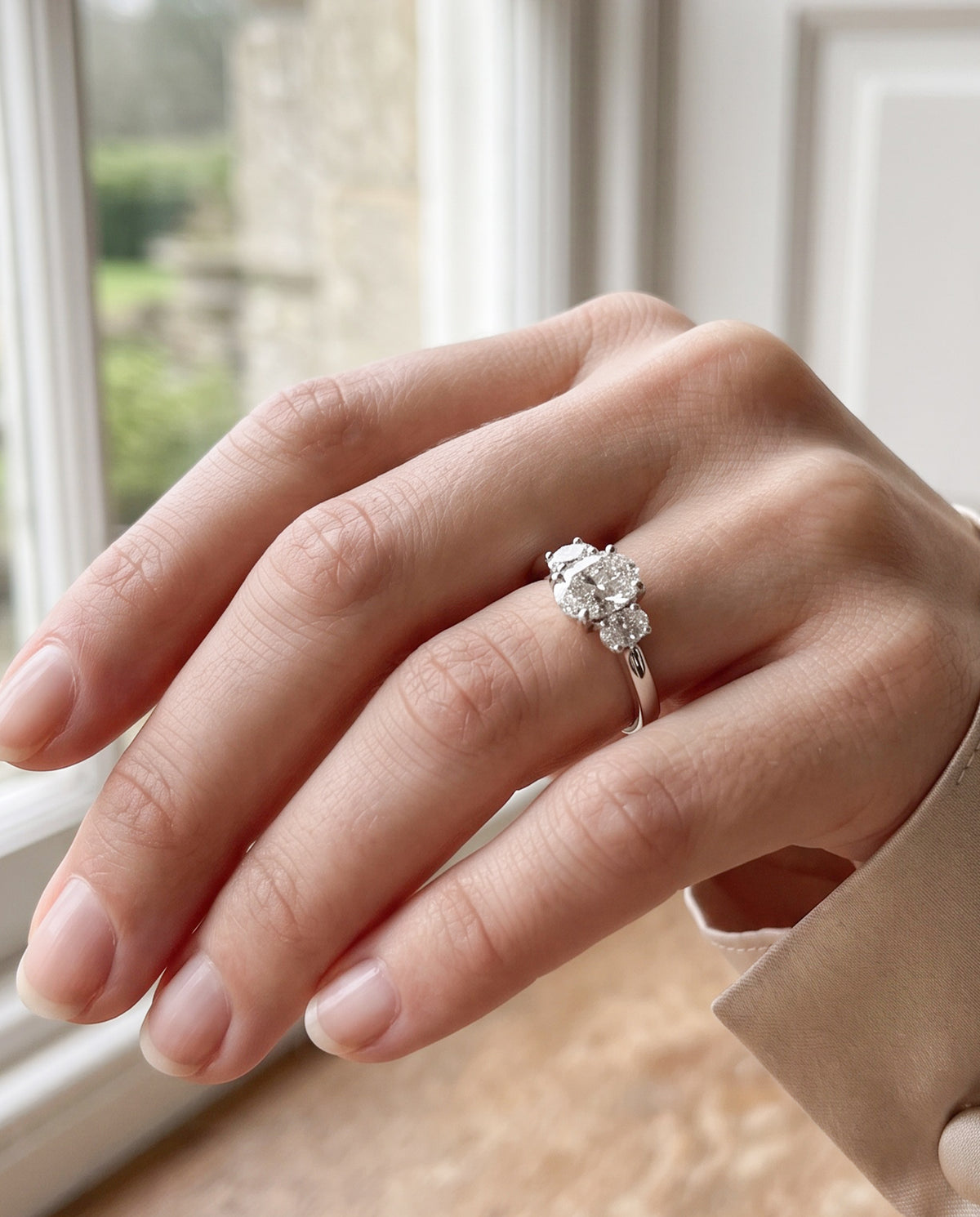 Platinum 1.26ct Oval Diamond Three Stone Ring