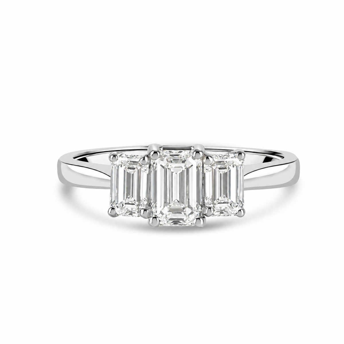 Platinum 1.31ct Emerald Cut Diamond Three Stone Ring