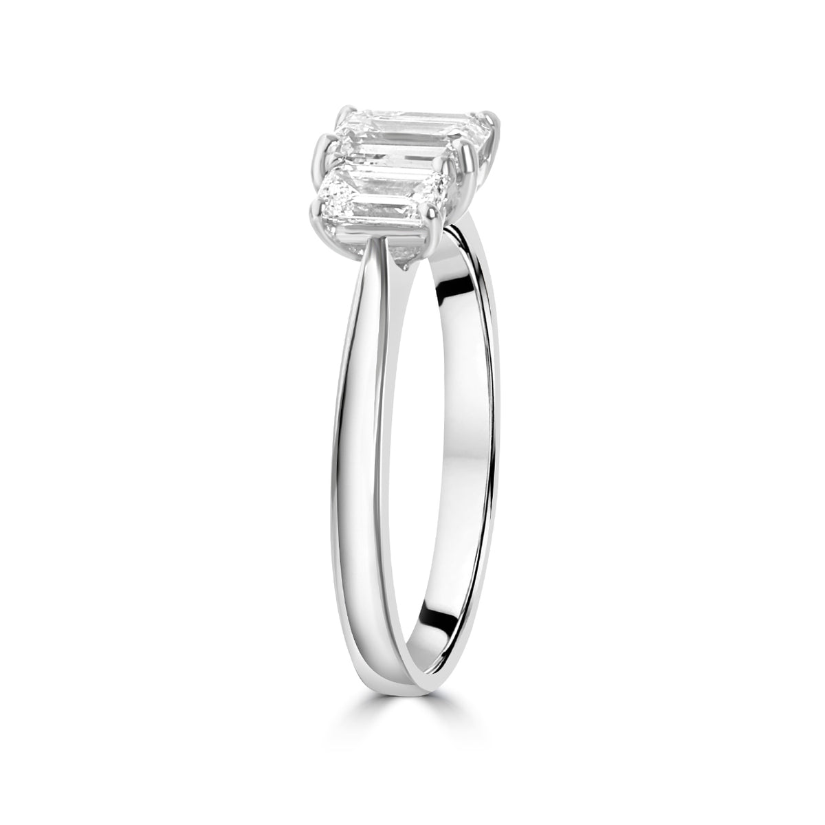 Platinum 1.31ct Emerald Cut Diamond Three Stone Ring