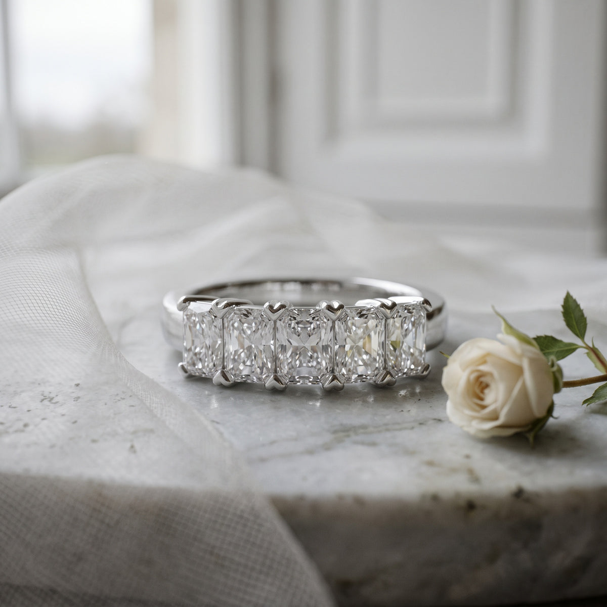 Platinum 1.45ct Radiant Cut Diamond Five-Stone Ring