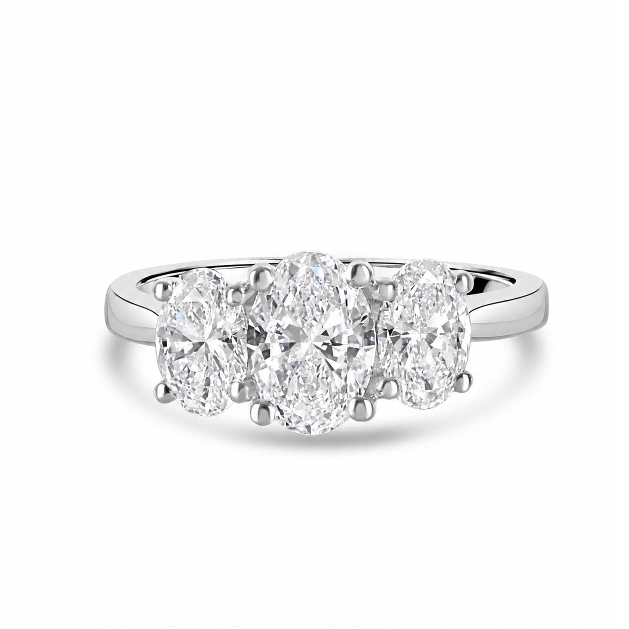 Platinum 2.00ct Oval Three Stone Natural Diamond Ring