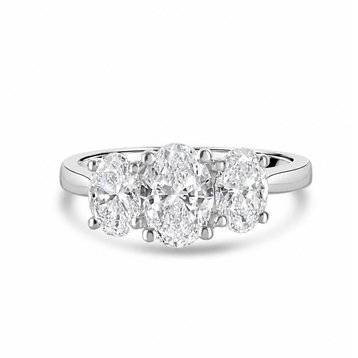 Platinum 2.00ct Oval Three Stone Natural Diamond Ring