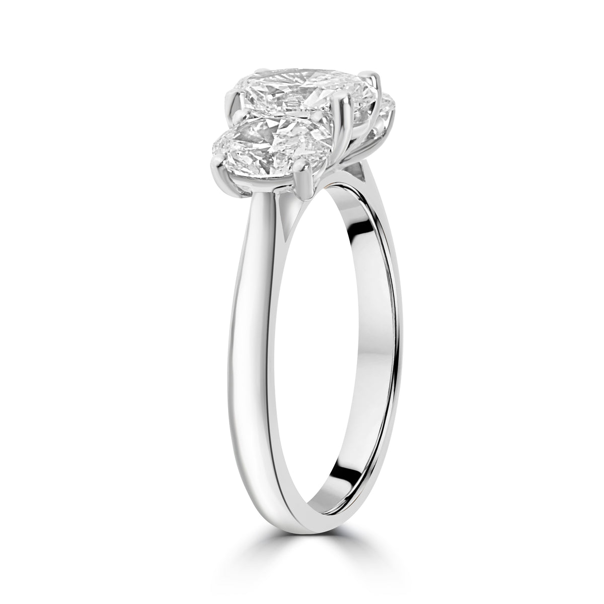 Platinum 2.00ct Oval Three Stone Natural Diamond Ring