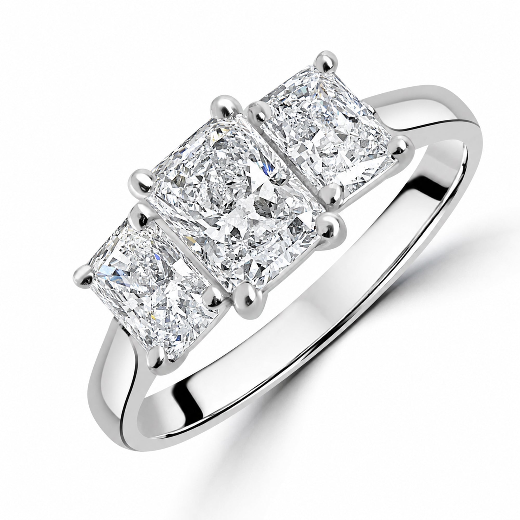 Platinum 2.01ct Three Stone Radiant Cut Diamond Pre-Owned Ring
