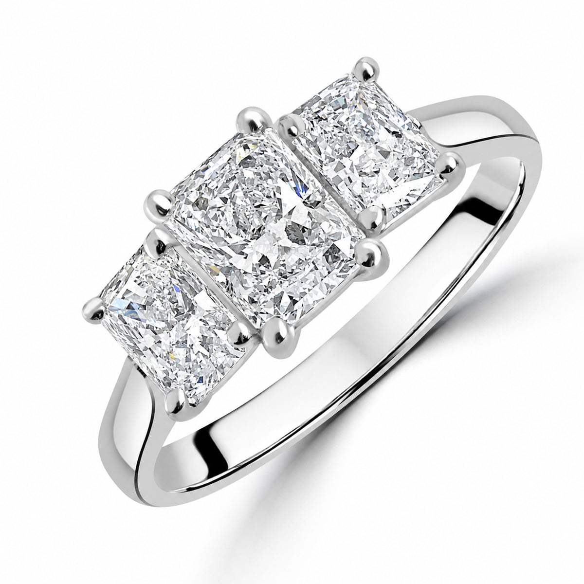 Platinum 2.01ct Three Stone Radiant Cut Diamond Pre-Owned Ring