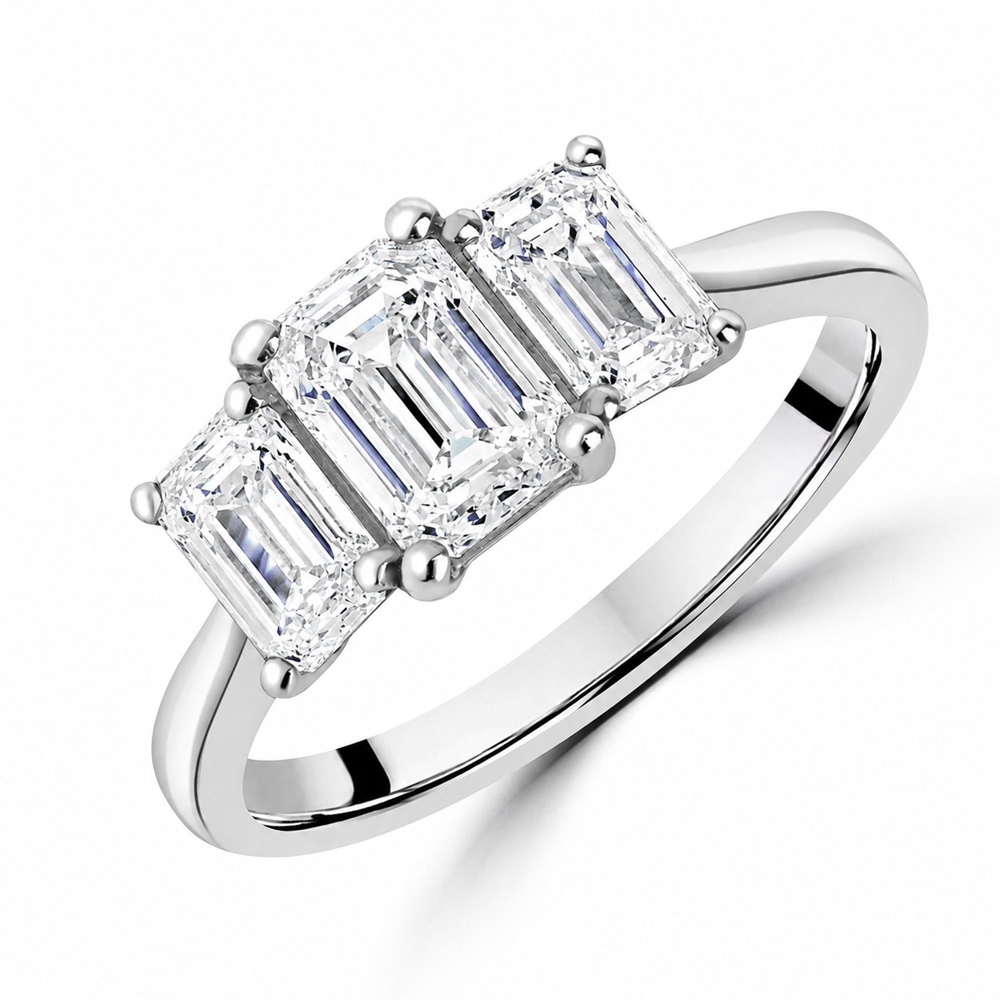 Platinum 2.09ct Three Stone Emerald Lab Grown Diamond Ring
