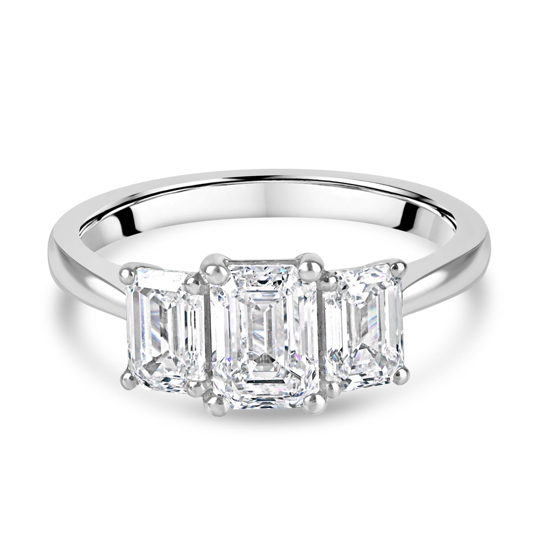 Platinum 2.09ct Three Stone Emerald Lab Grown Diamond Ring
