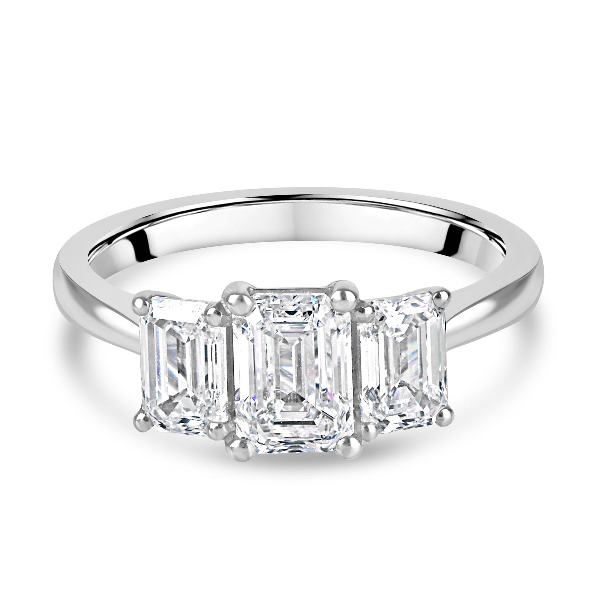 Platinum 2.09ct Three Stone Emerald Lab Grown Diamond Ring