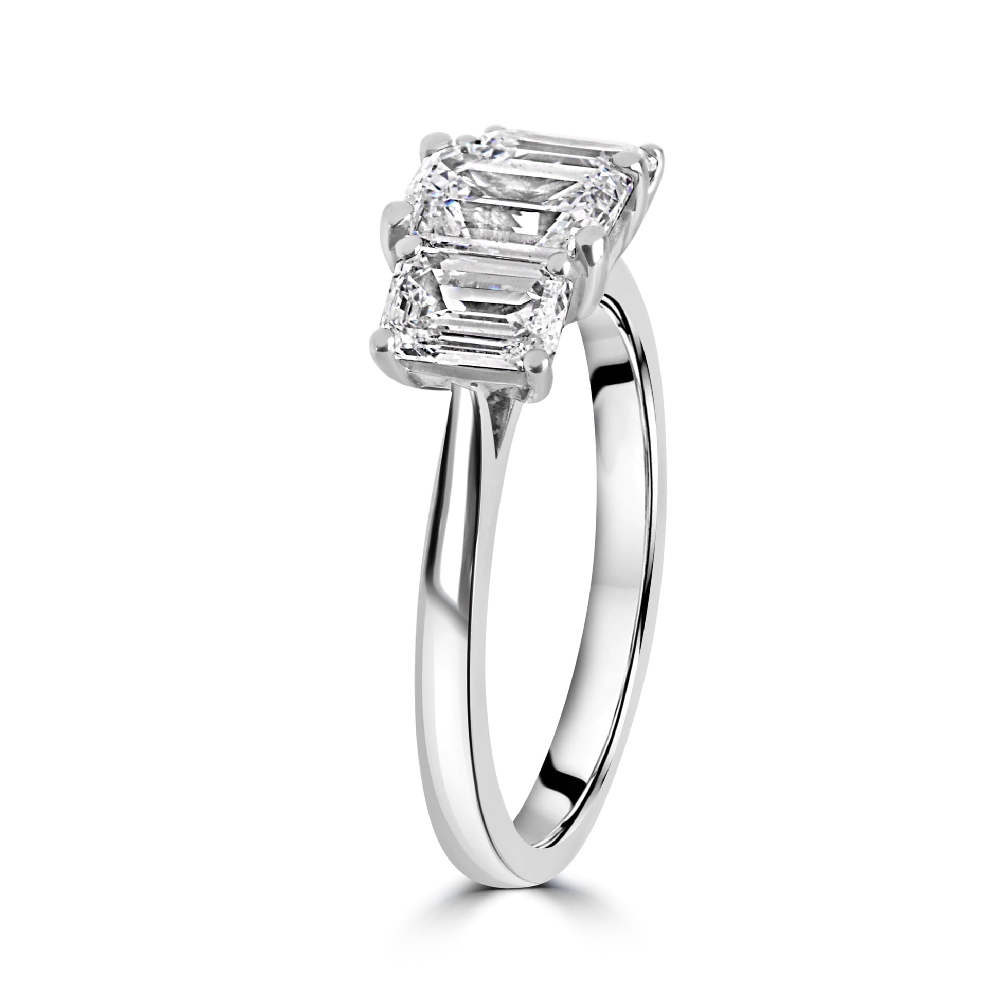 Platinum 2.09ct Three Stone Emerald Lab Grown Diamond Ring