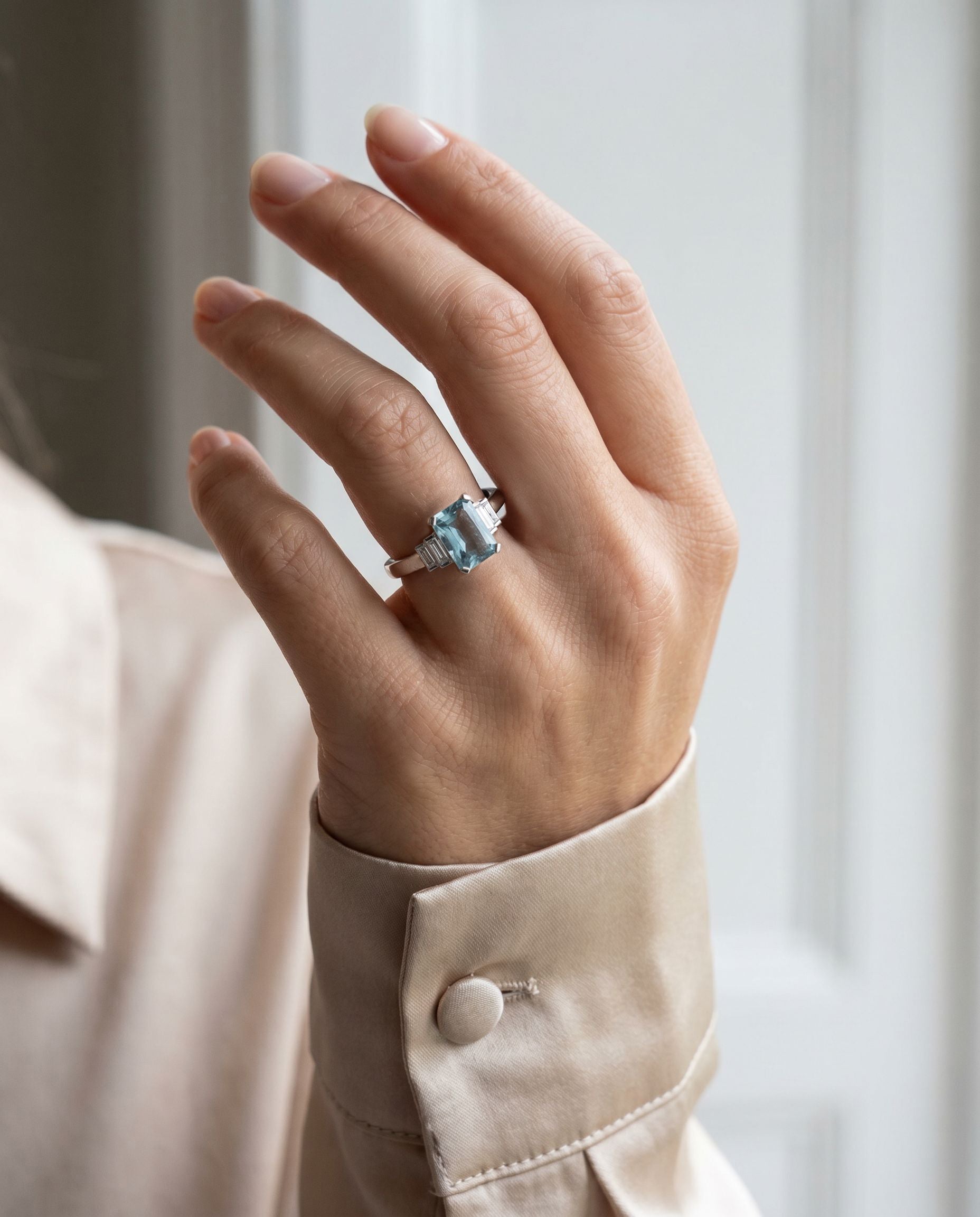Platinum 2.49ct Aquamarine and Baguette Diamond Ring