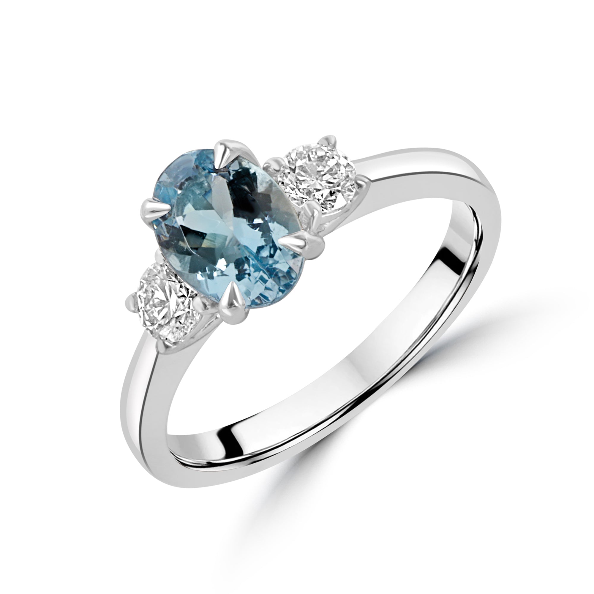 Platinum Aquamarine and Diamond Three Stone Ring