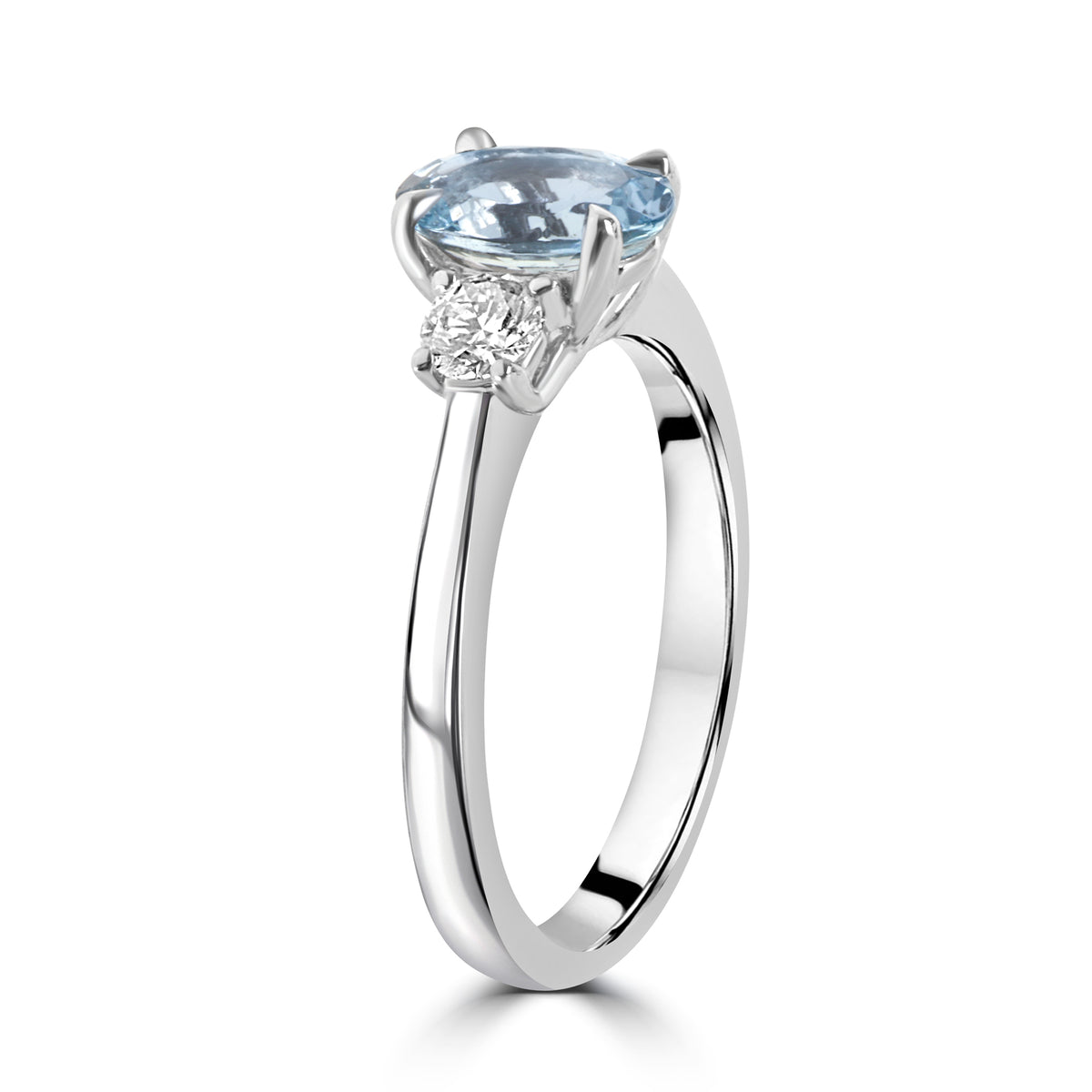 Platinum Aquamarine and Diamond Three Stone Ring