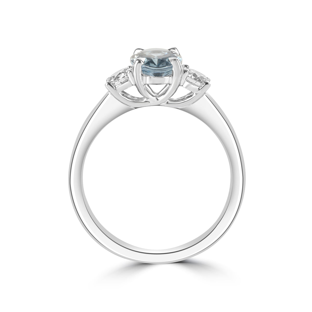 Platinum Aquamarine and Diamond Three Stone Ring