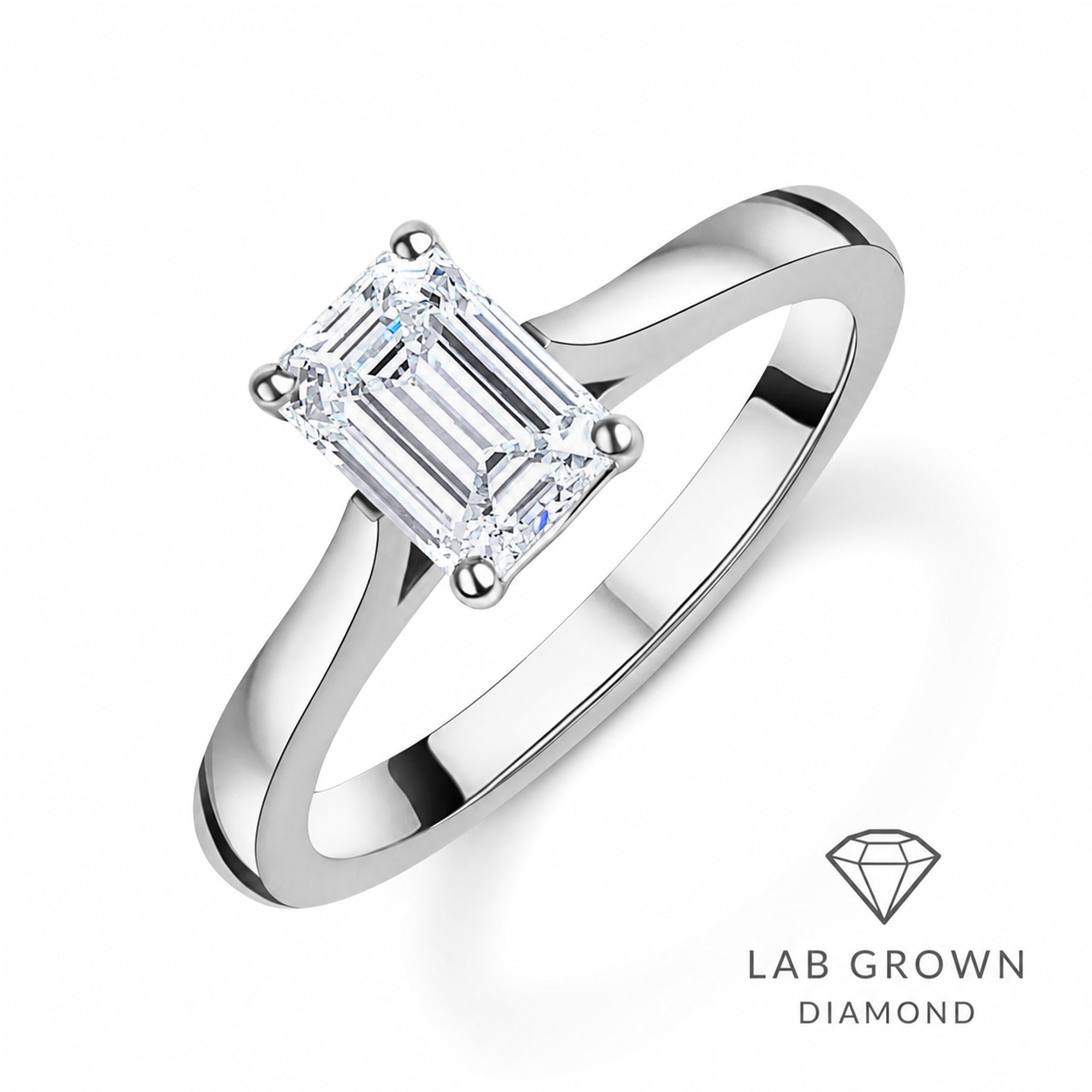 Platinum Emerald Cut Lab Grown Diamond Solitaire Engagement Ring