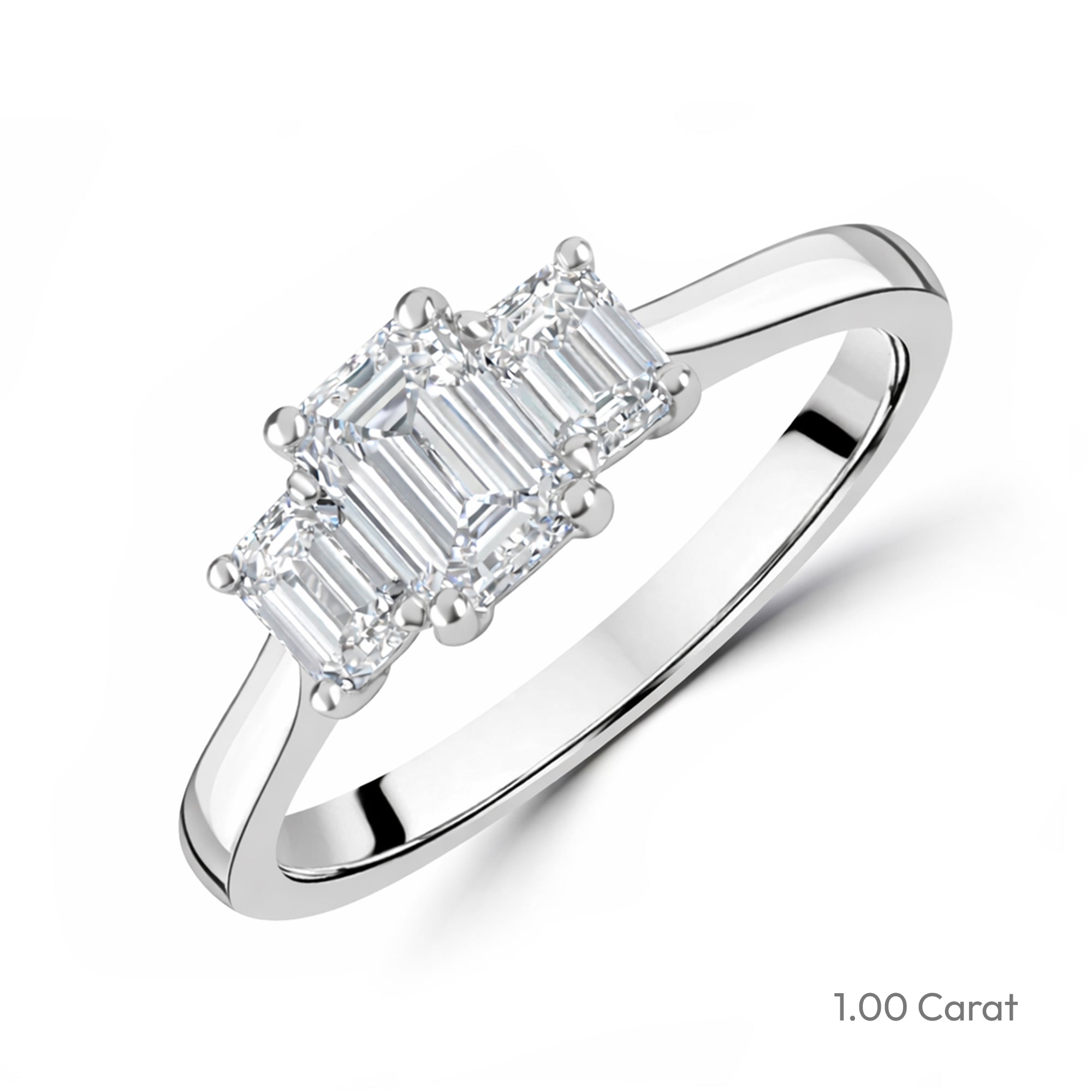 Platinum Emerald Cut Lab Grown Diamond Three Stone Engagement Ring