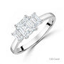 Platinum Emerald Cut Lab Grown Diamond Three Stone Engagement Ring
