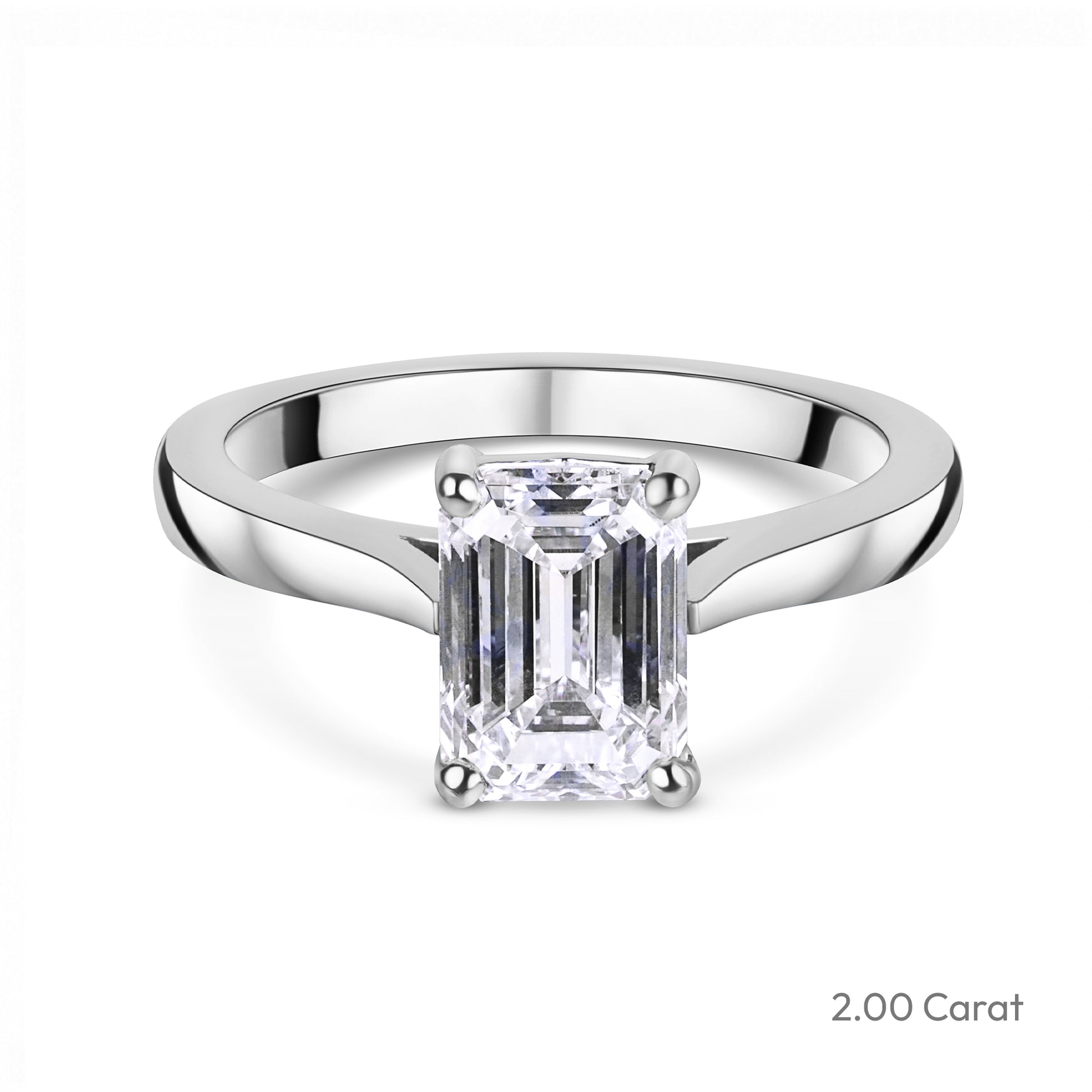 Platinum Emerald Cut Natural Diamond Four Claw Solitaire Engagement Ring