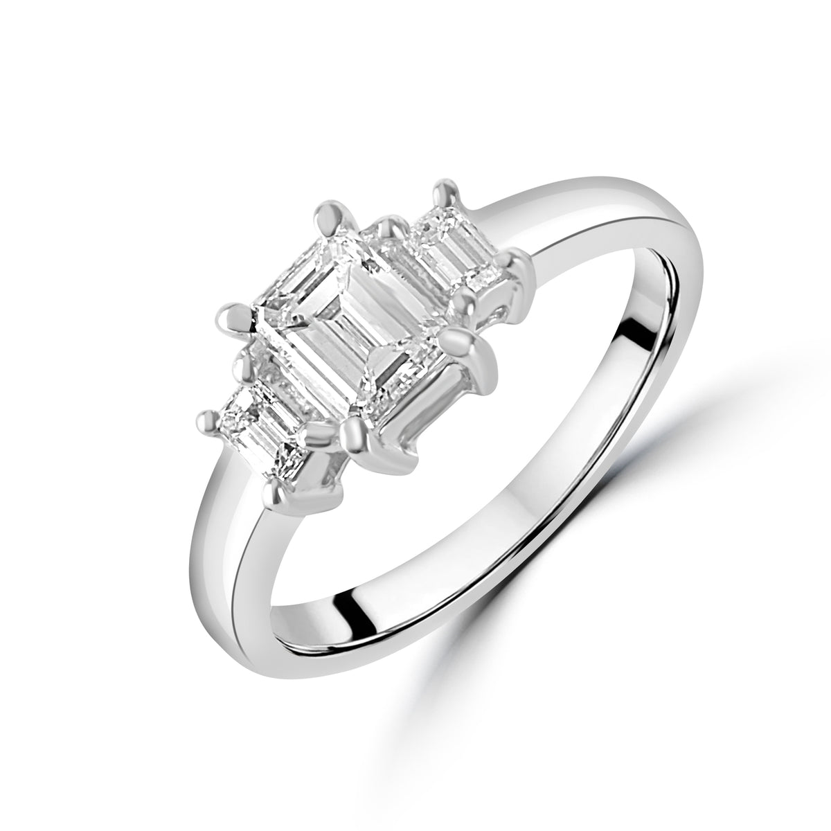 Platinum Emerald Cut Three Stone Diamond Pre-Owned Ring
