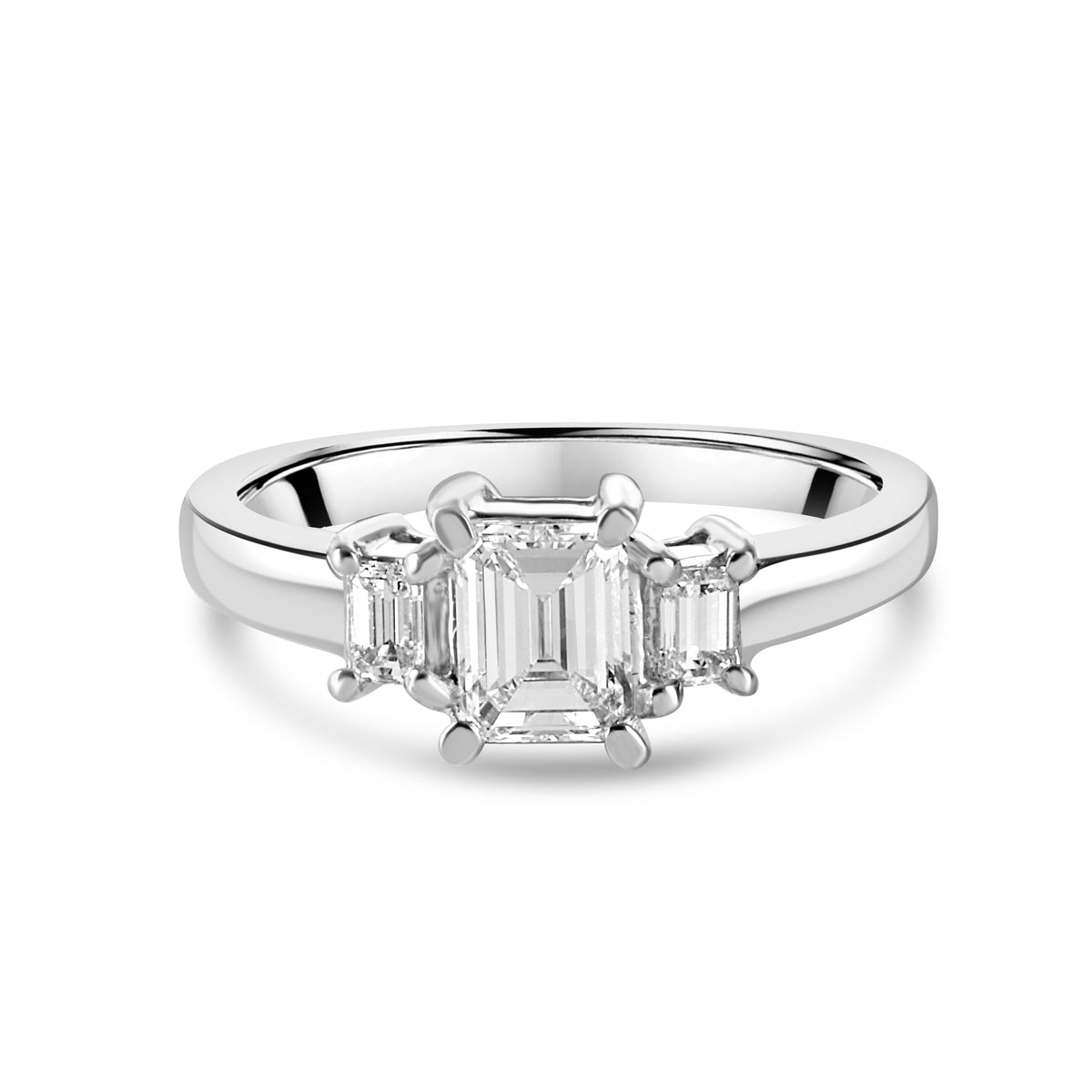 Platinum Emerald Cut Three Stone Diamond Pre-Owned Ring