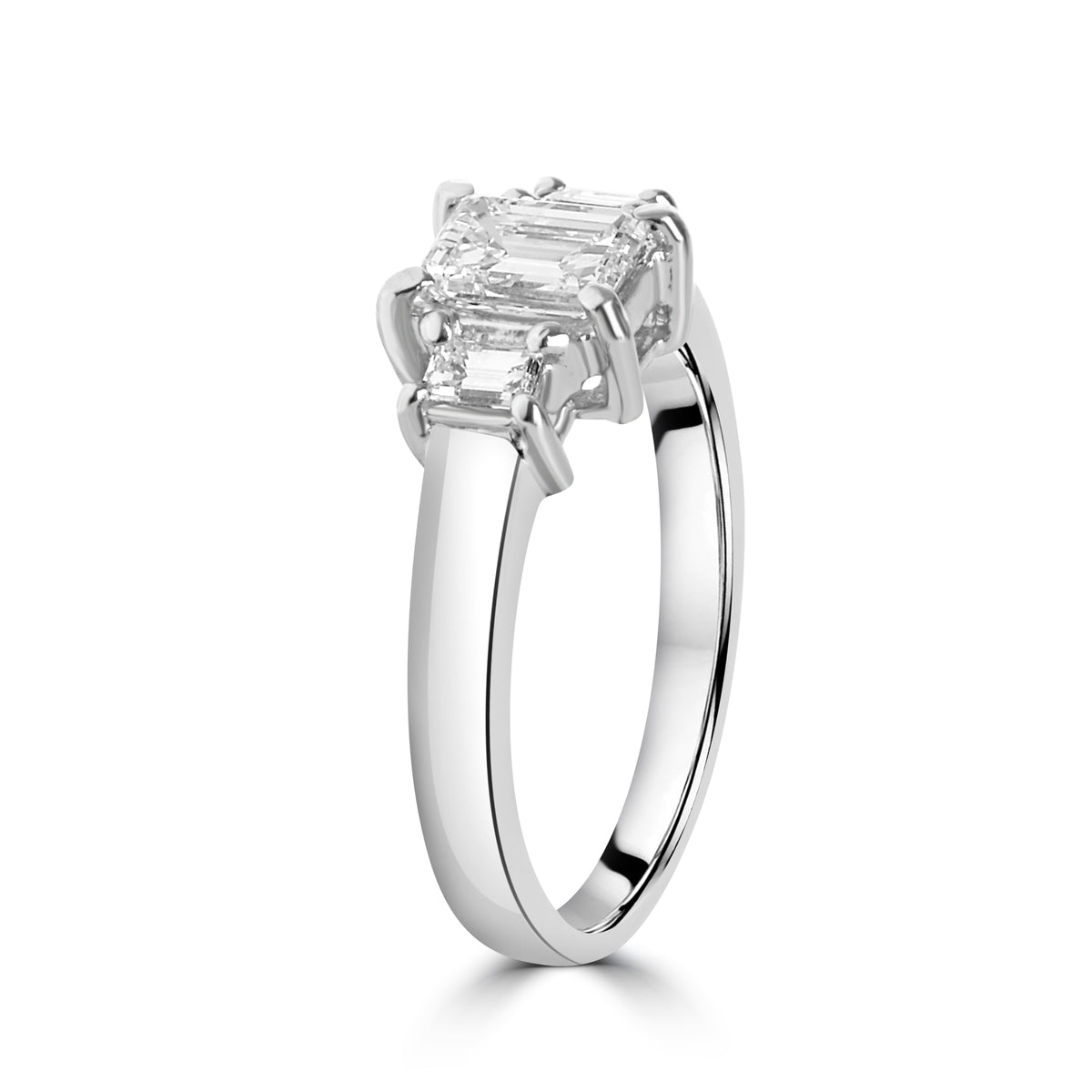 Platinum Emerald Cut Three Stone Diamond Pre-Owned Ring