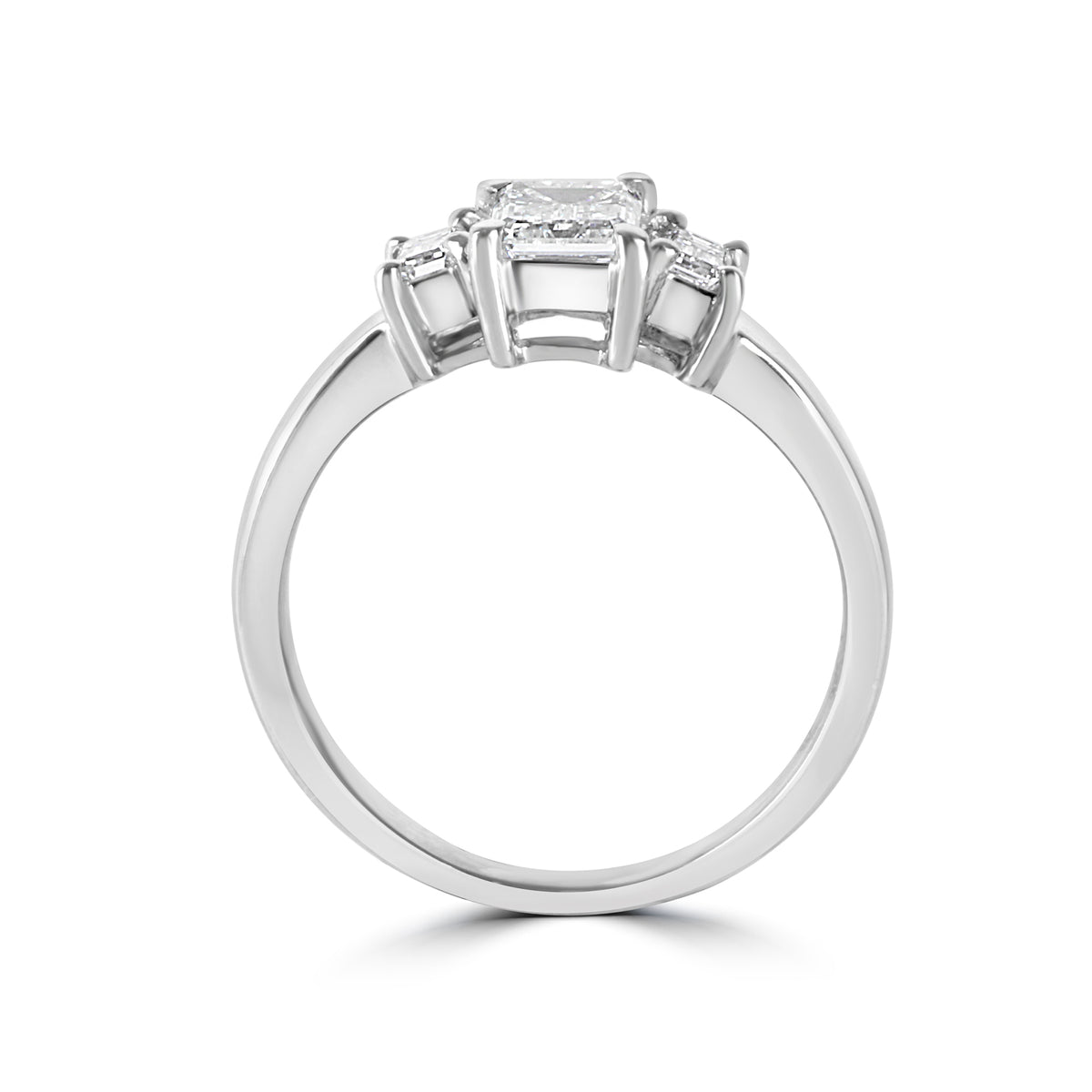 Platinum Emerald Cut Three Stone Diamond Pre-Owned Ring