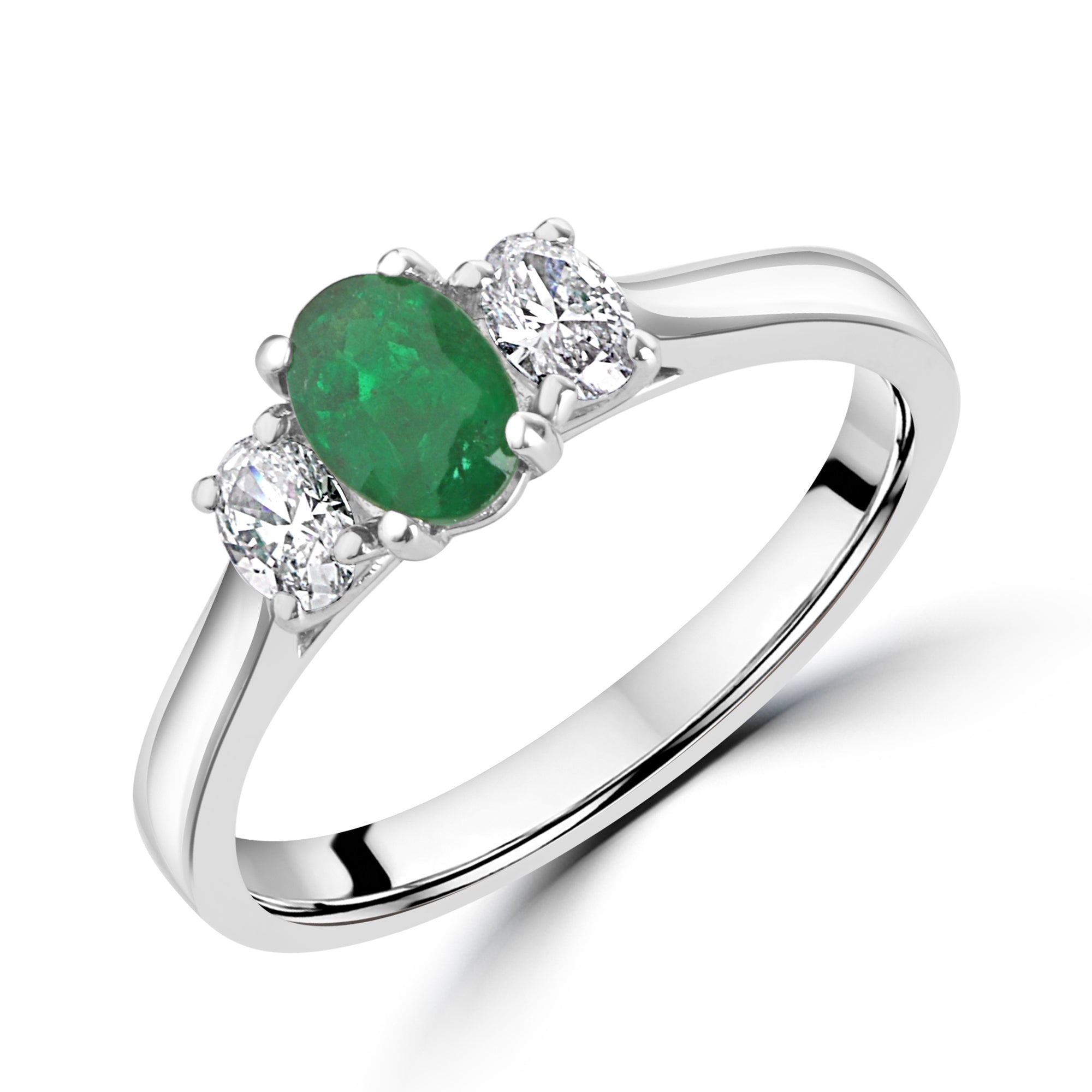 Platinum Emerald Diamond Three Stone Dress Ring